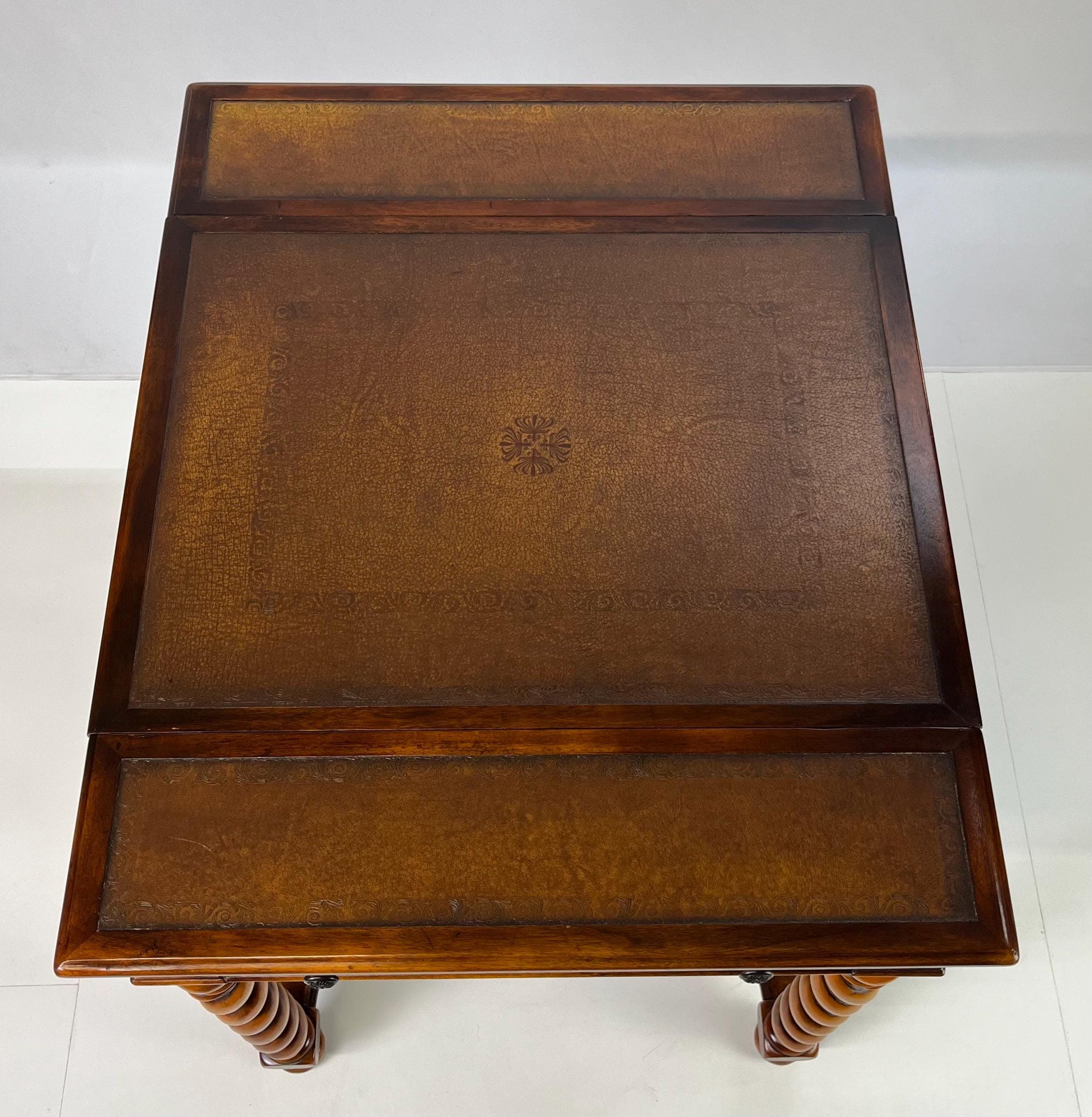 Theodore Alexander Attributed Barley Twist Game Table With Reversible Tooled Leather Top - Thumbnail 9