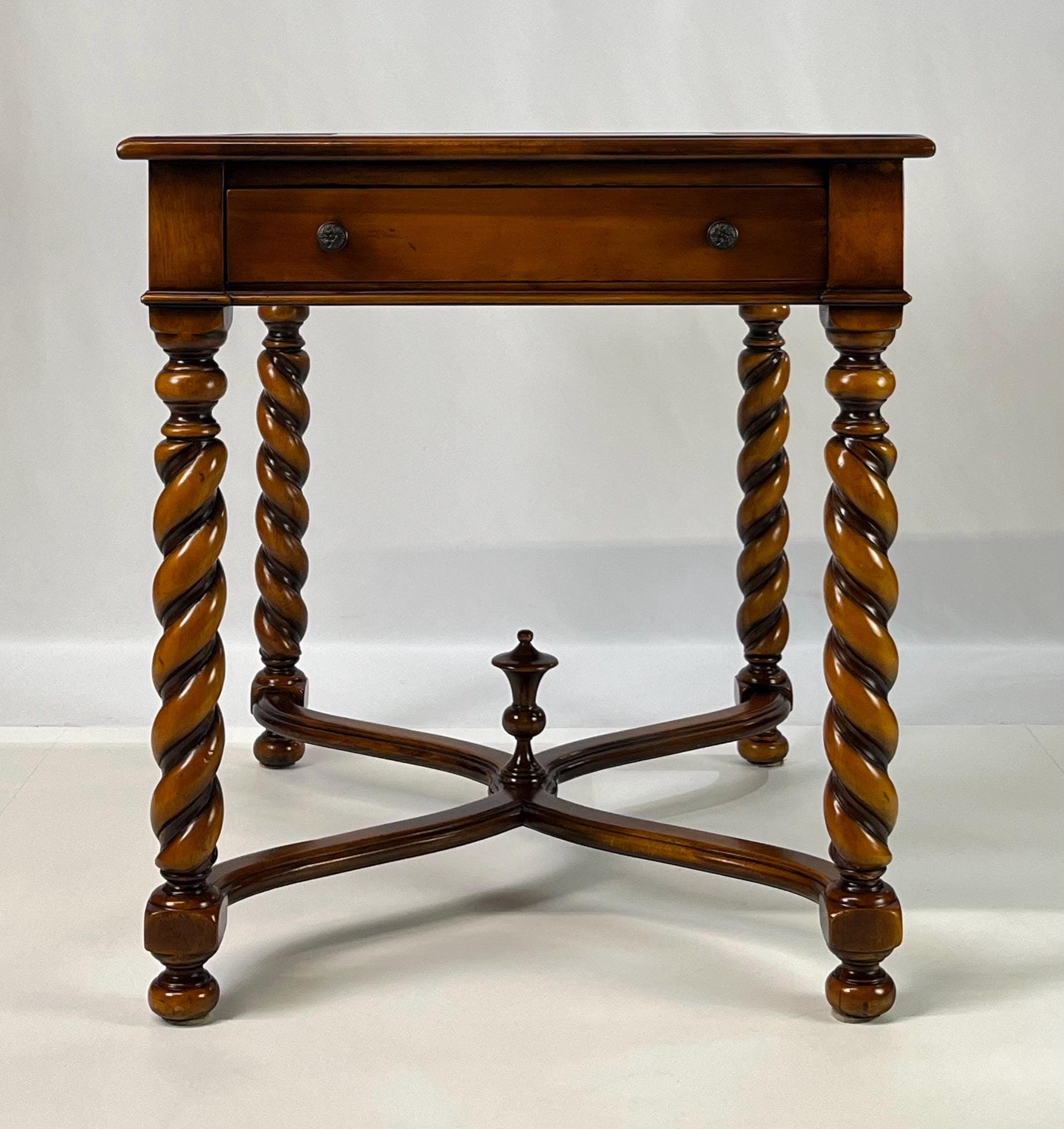 Theodore Alexander Attributed Barley Twist Game Table With Reversible Tooled Leather Top - Thumbnail 10
