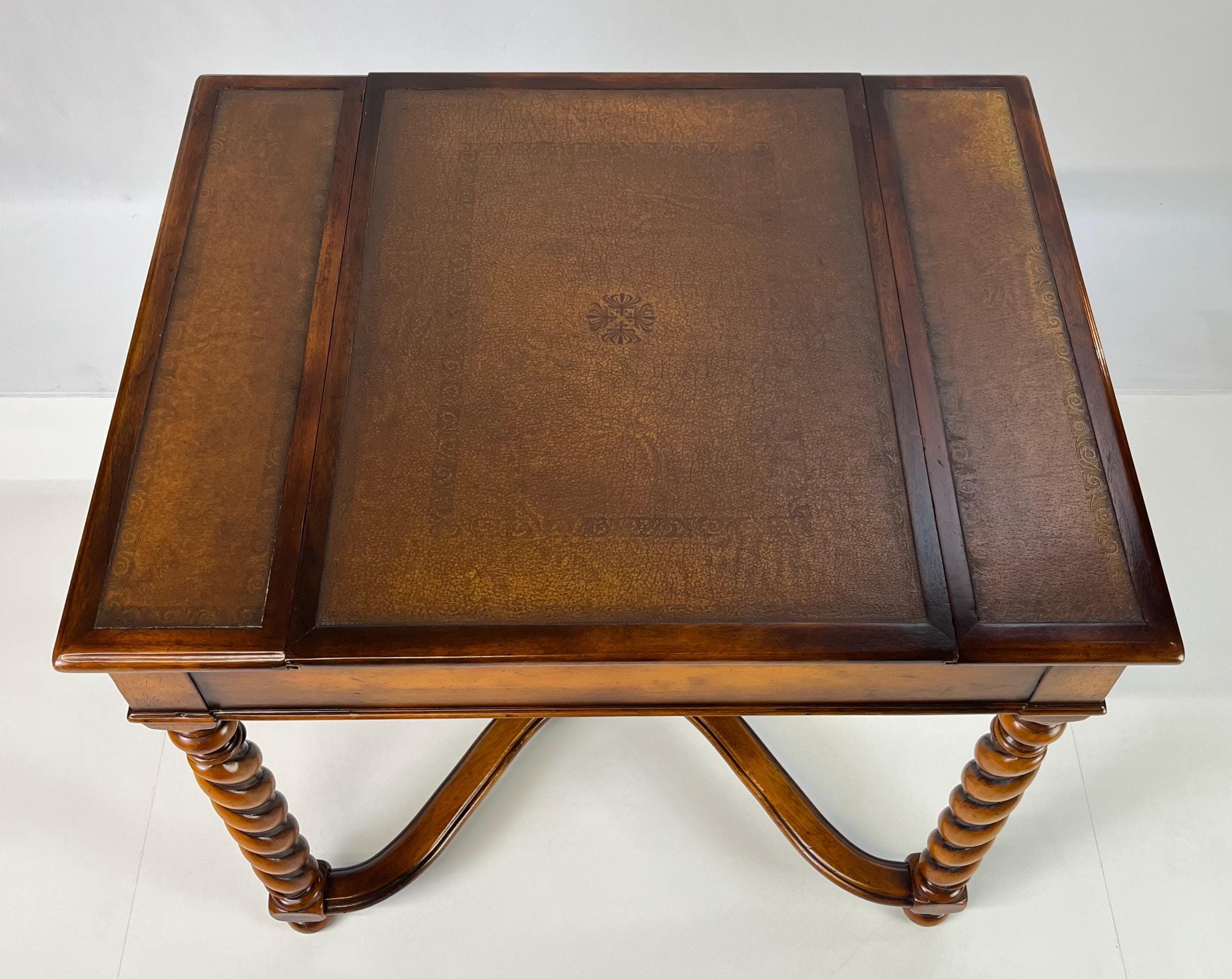 Theodore Alexander Attributed Barley Twist Game Table With Reversible Tooled Leather Top - Thumbnail 13