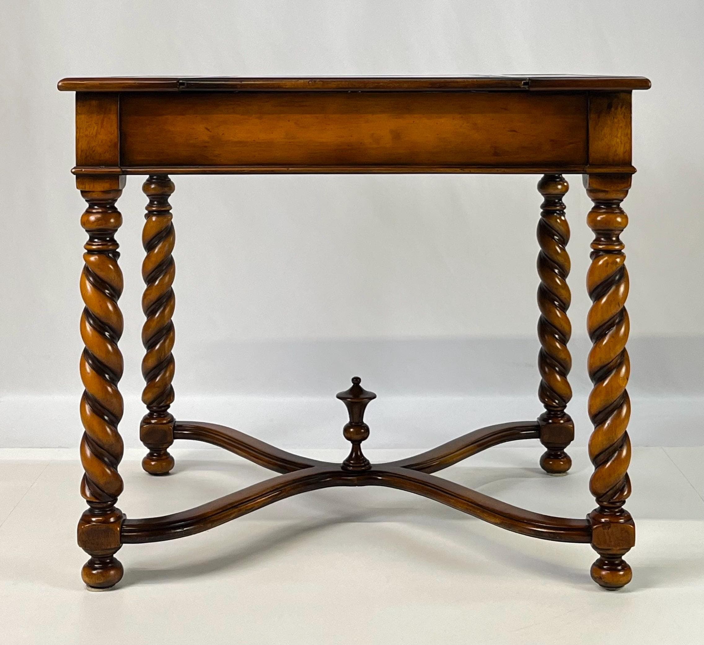 Theodore Alexander Attributed Barley Twist Game Table With Reversible Tooled Leather Top - Thumbnail 12