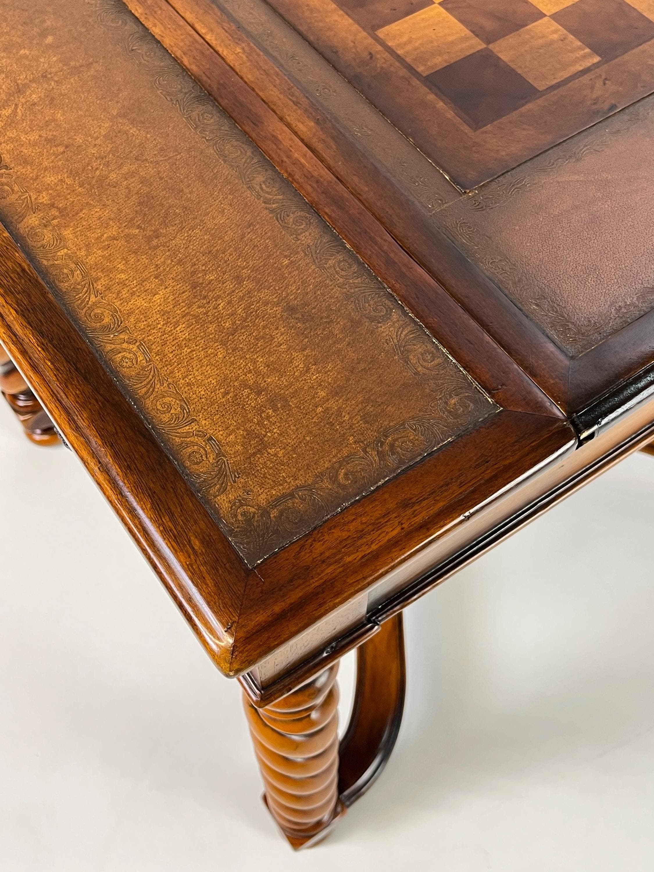 Theodore Alexander Attributed Barley Twist Game Table With Reversible Tooled Leather Top - Thumbnail 18