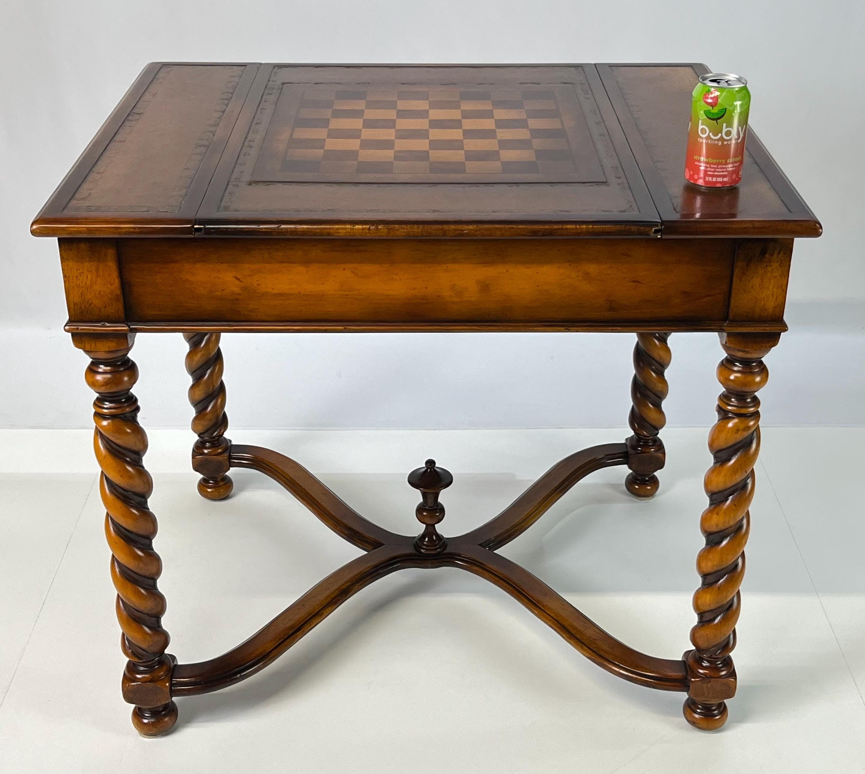 Theodore Alexander Attributed Barley Twist Game Table With Reversible Tooled Leather Top - Thumbnail 20