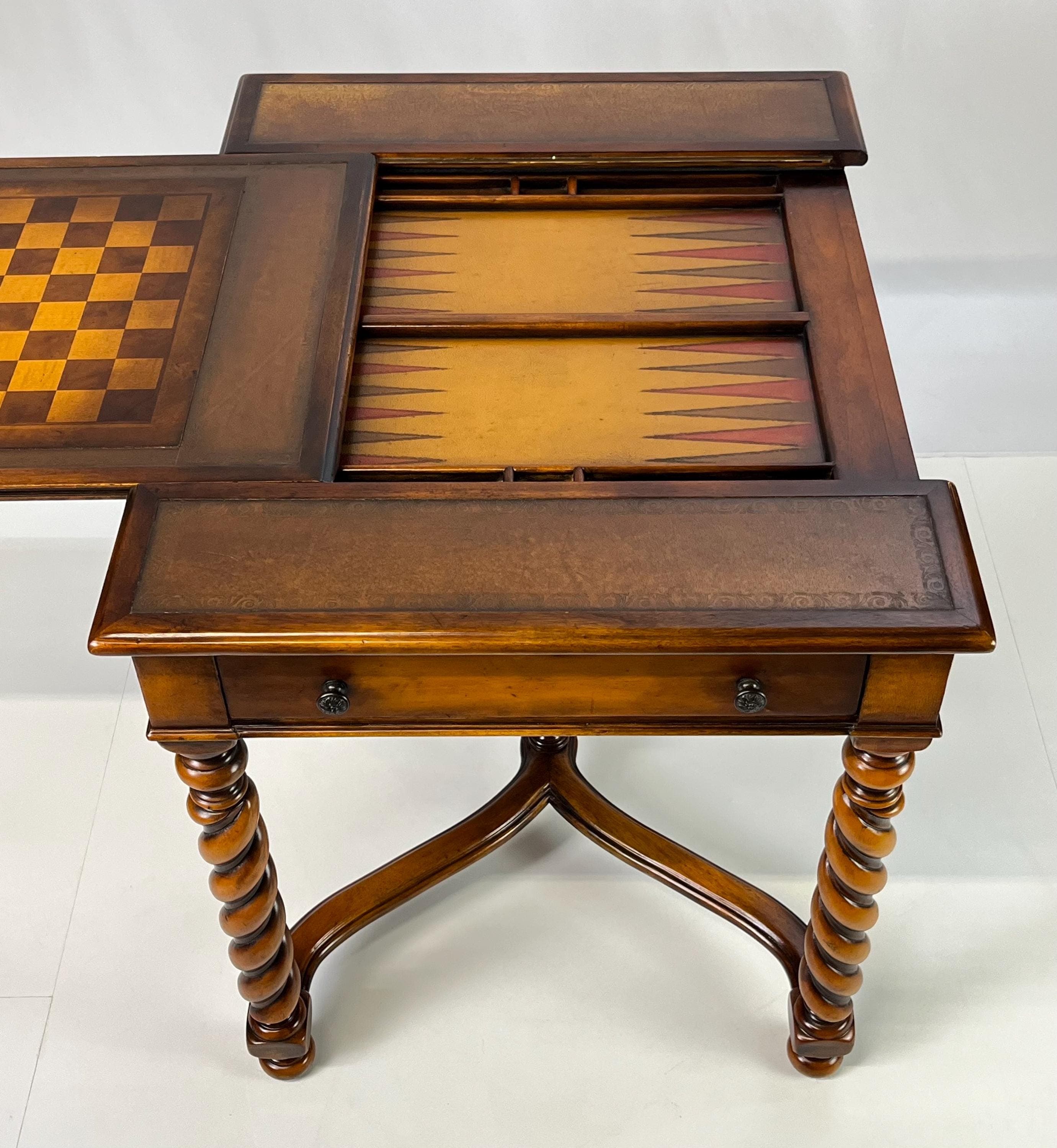Theodore Alexander Attributed Barley Twist Game Table With Reversible Tooled Leather Top - Thumbnail 8