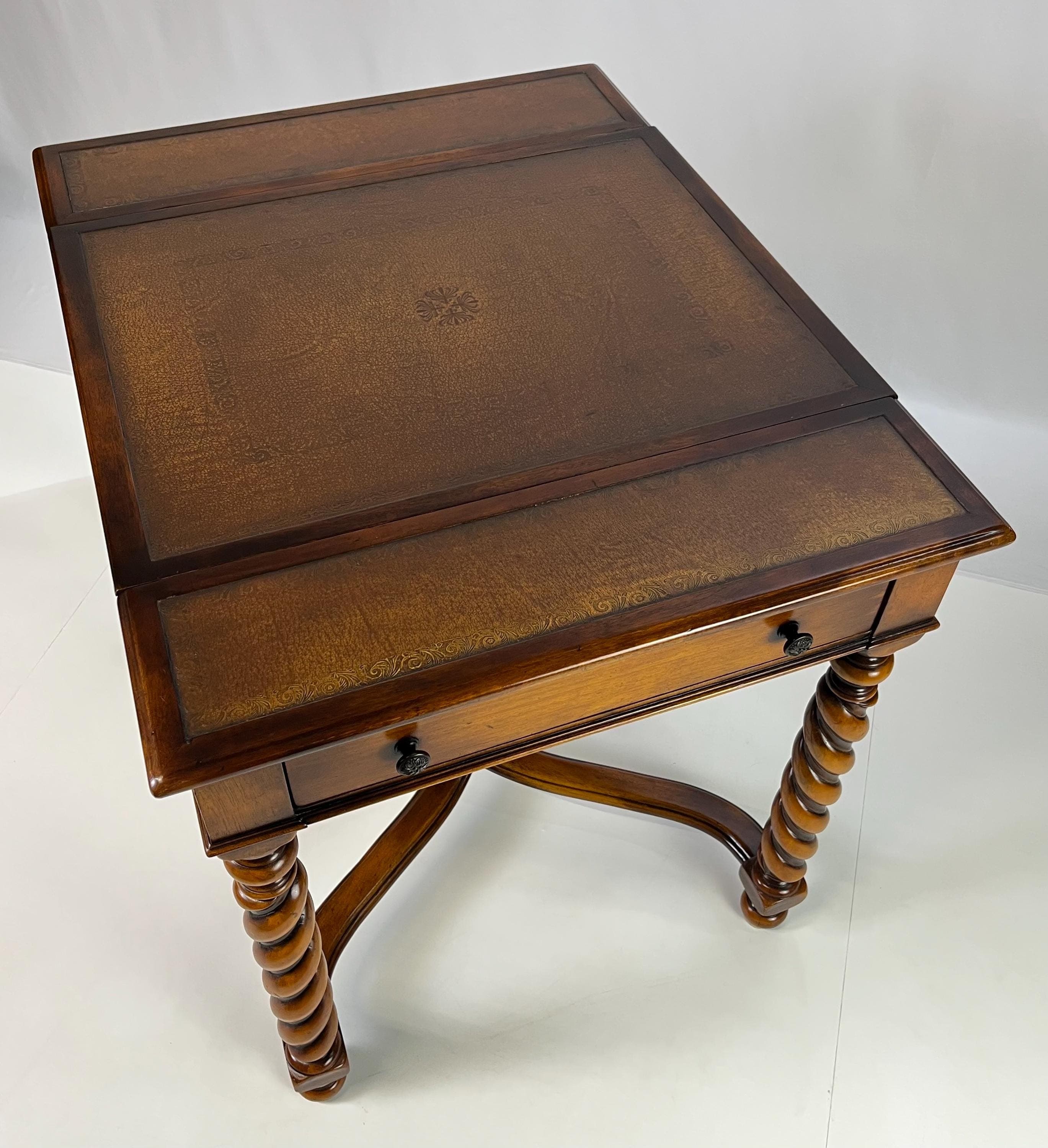 Theodore Alexander Attributed Barley Twist Game Table With Reversible Tooled Leather Top - Thumbnail 16