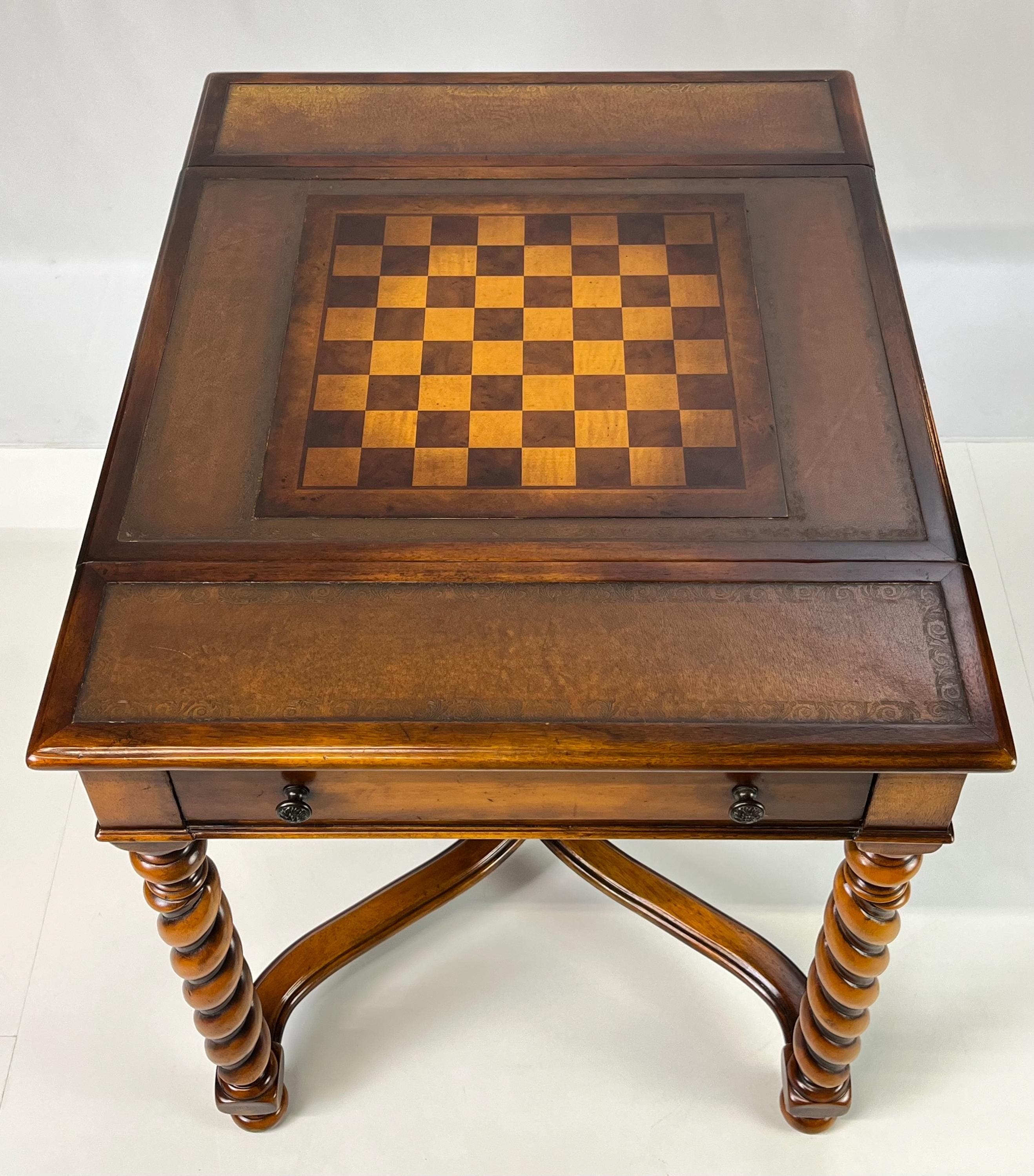Theodore Alexander Attributed Barley Twist Game Table With Reversible Tooled Leather Top - Thumbnail 5