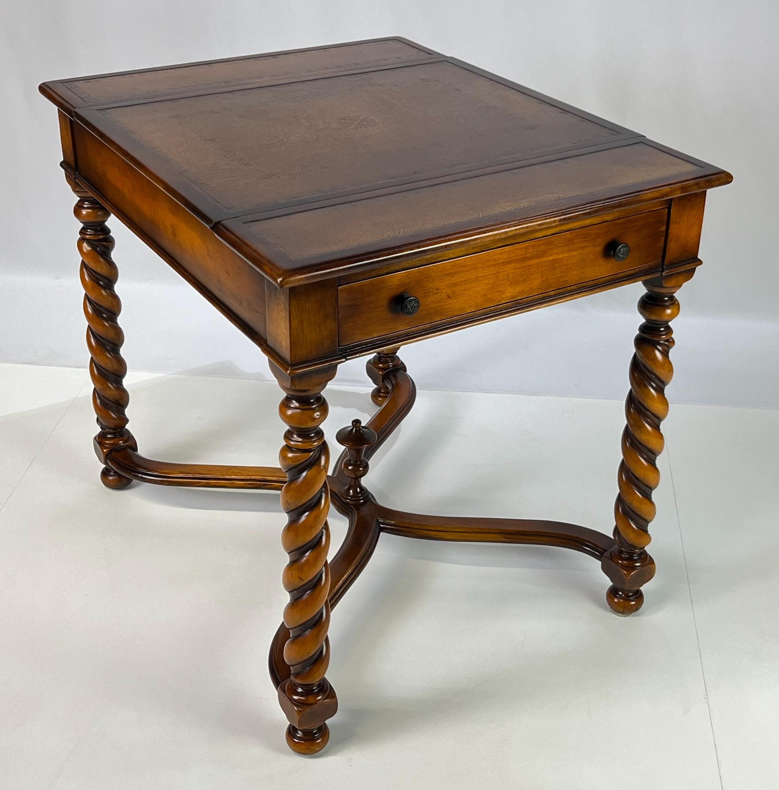 Theodore Alexander Attributed Barley Twist Game Table With Reversible Tooled Leather Top - Thumbnail 14