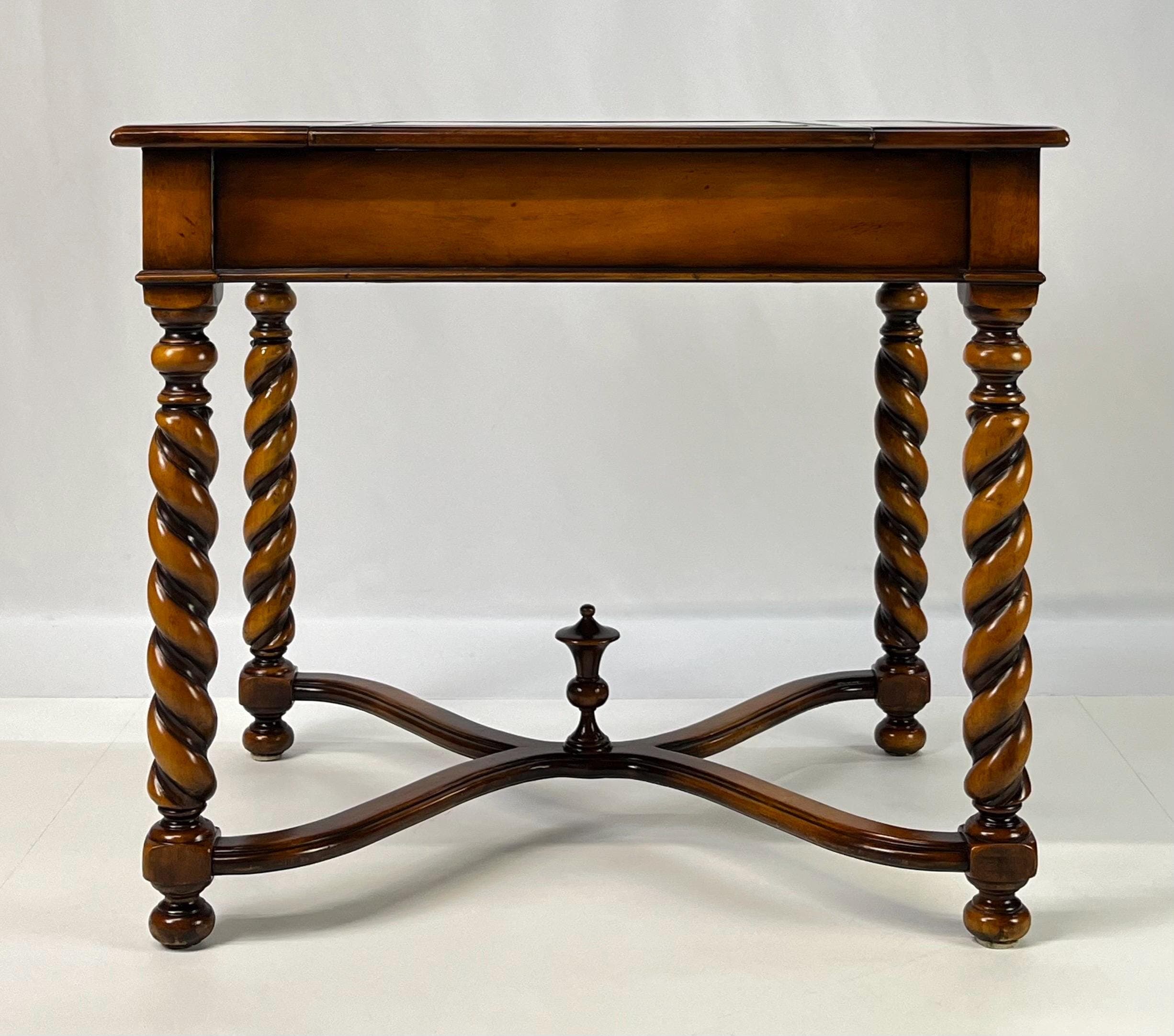 Theodore Alexander Attributed Barley Twist Game Table With Reversible Tooled Leather Top - Thumbnail 7