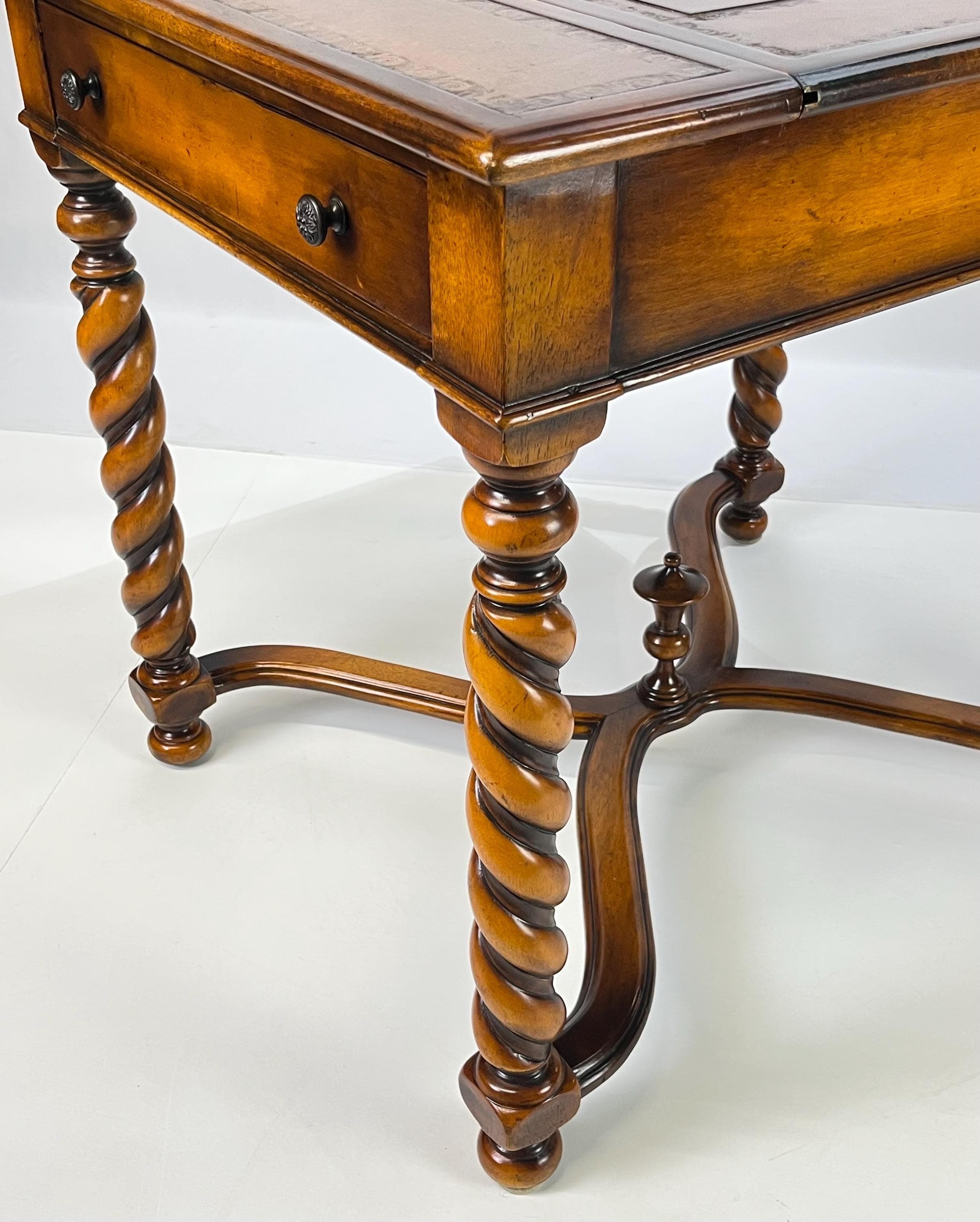 Theodore Alexander Attributed Barley Twist Game Table With Reversible Tooled Leather Top - Thumbnail 15