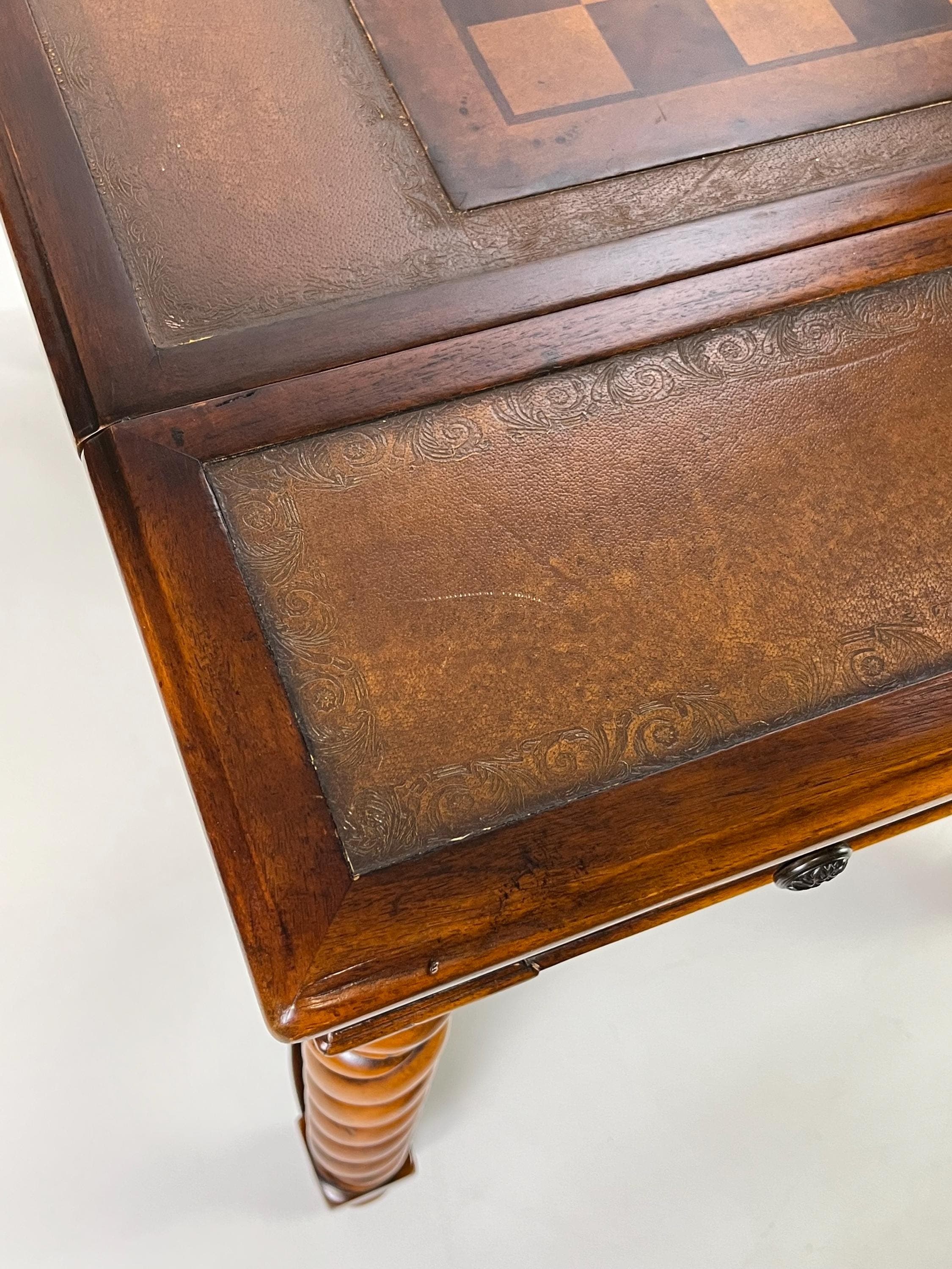 Theodore Alexander Attributed Barley Twist Game Table With Reversible Tooled Leather Top - Thumbnail 19