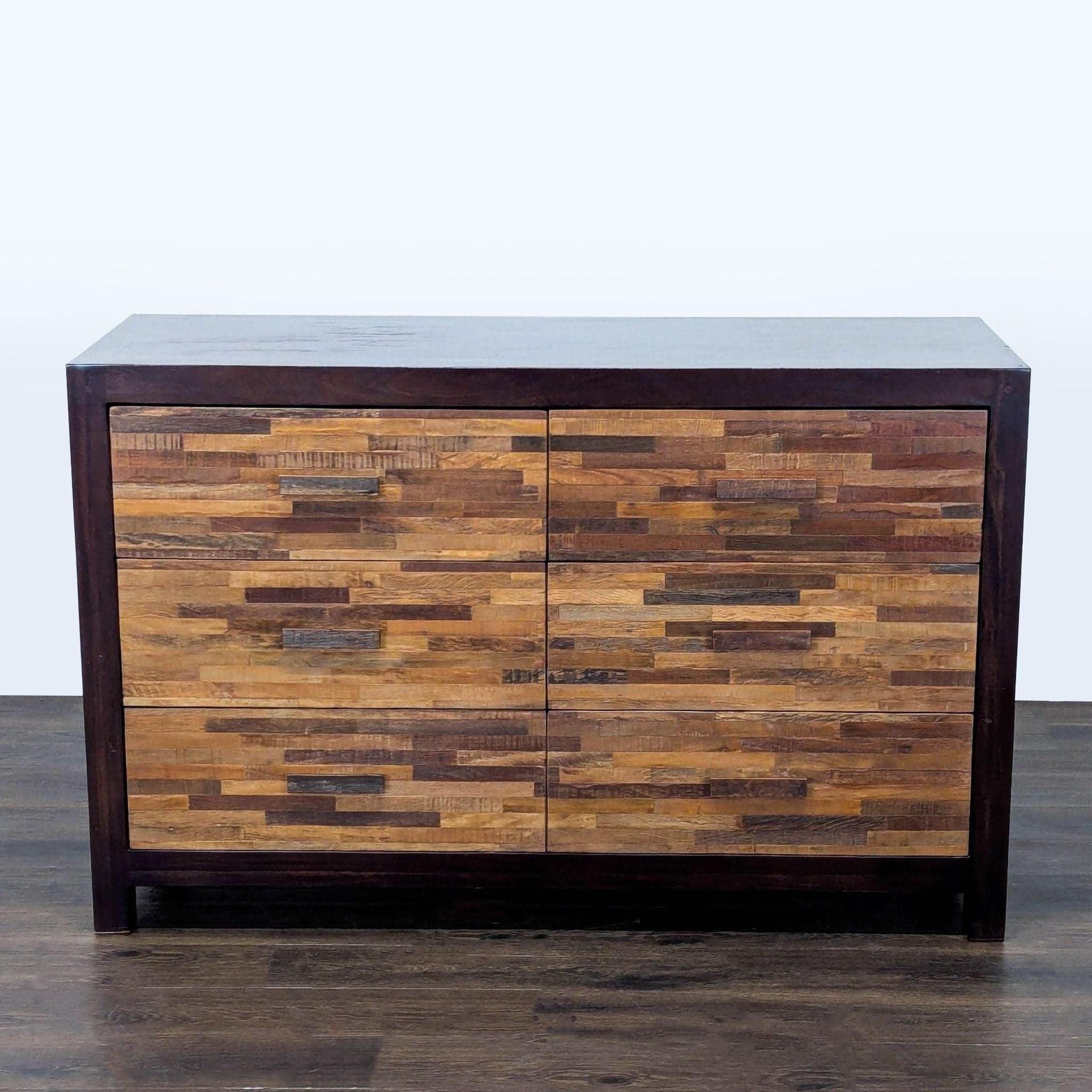 Environment Furniture Santomer Modern Rustic Wood 6-Drawer Dresser with Patchwork Front - Image 1