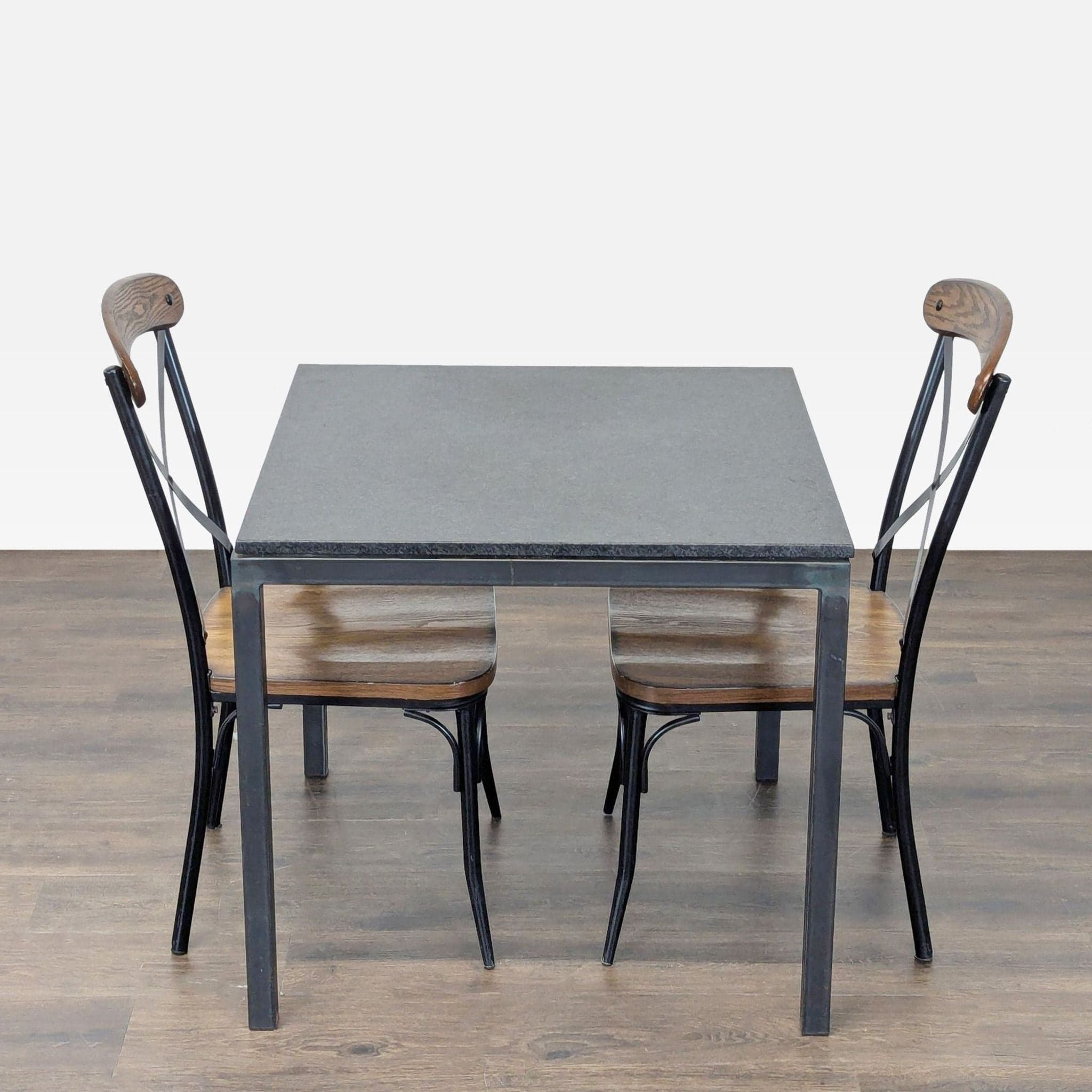Prime Resource Modern 3-Piece Metal and Wood Dining Set – Table with 2 Chairs - Thumbnail 3