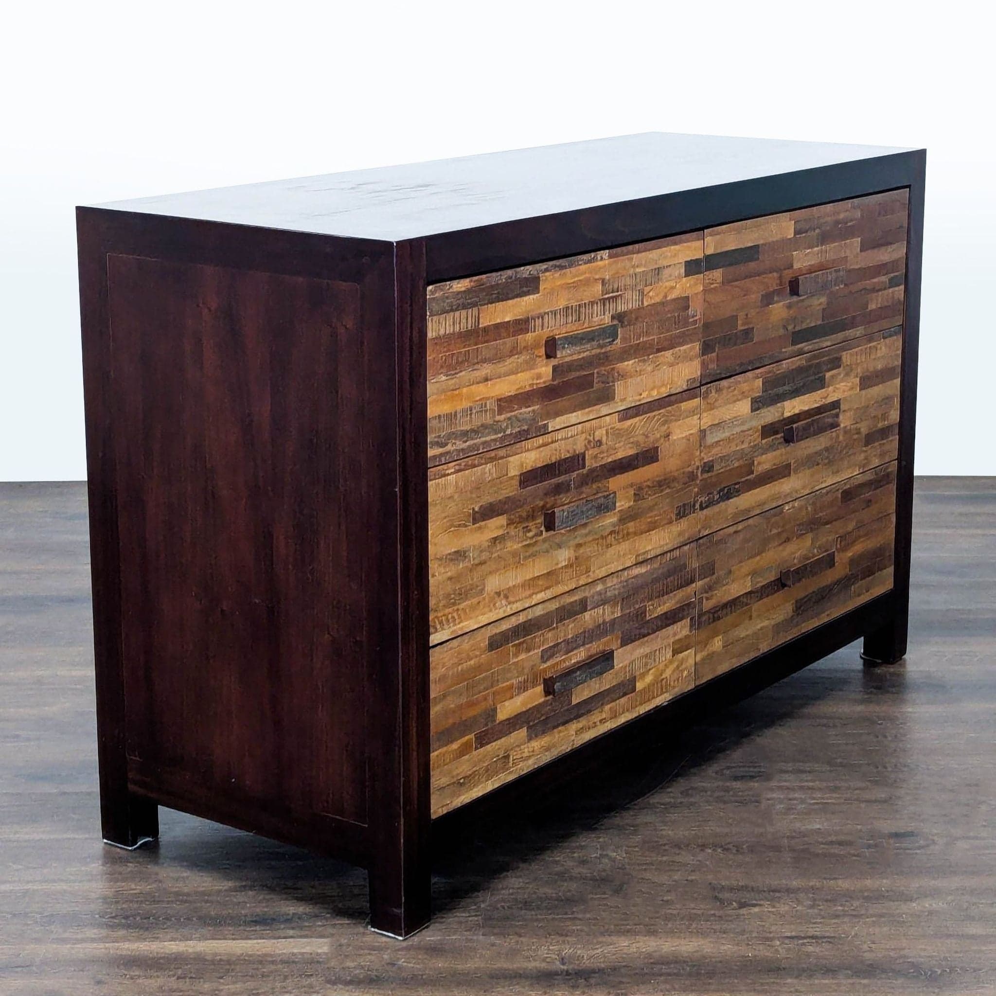 Environment Furniture Santomer Modern Rustic Wood 6-Drawer Dresser with Patchwork Front - Thumbnail 3