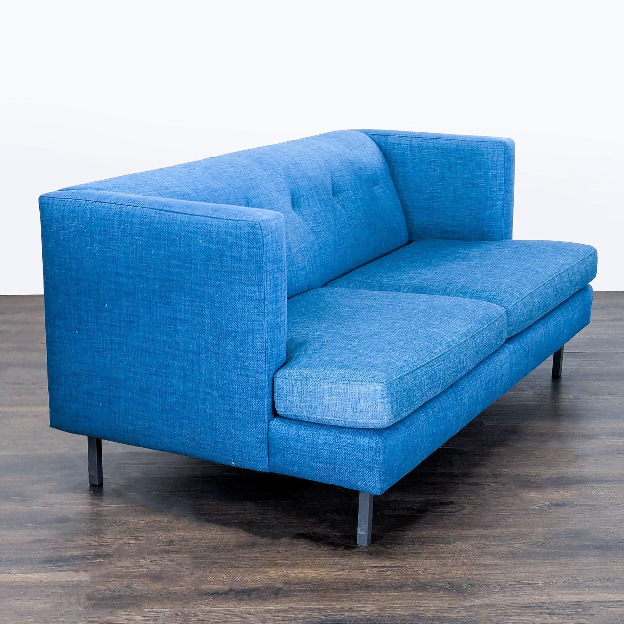 CB2 Avec Modern Blue Fabric Loveseat with Metal Legs - Thumbnail 2