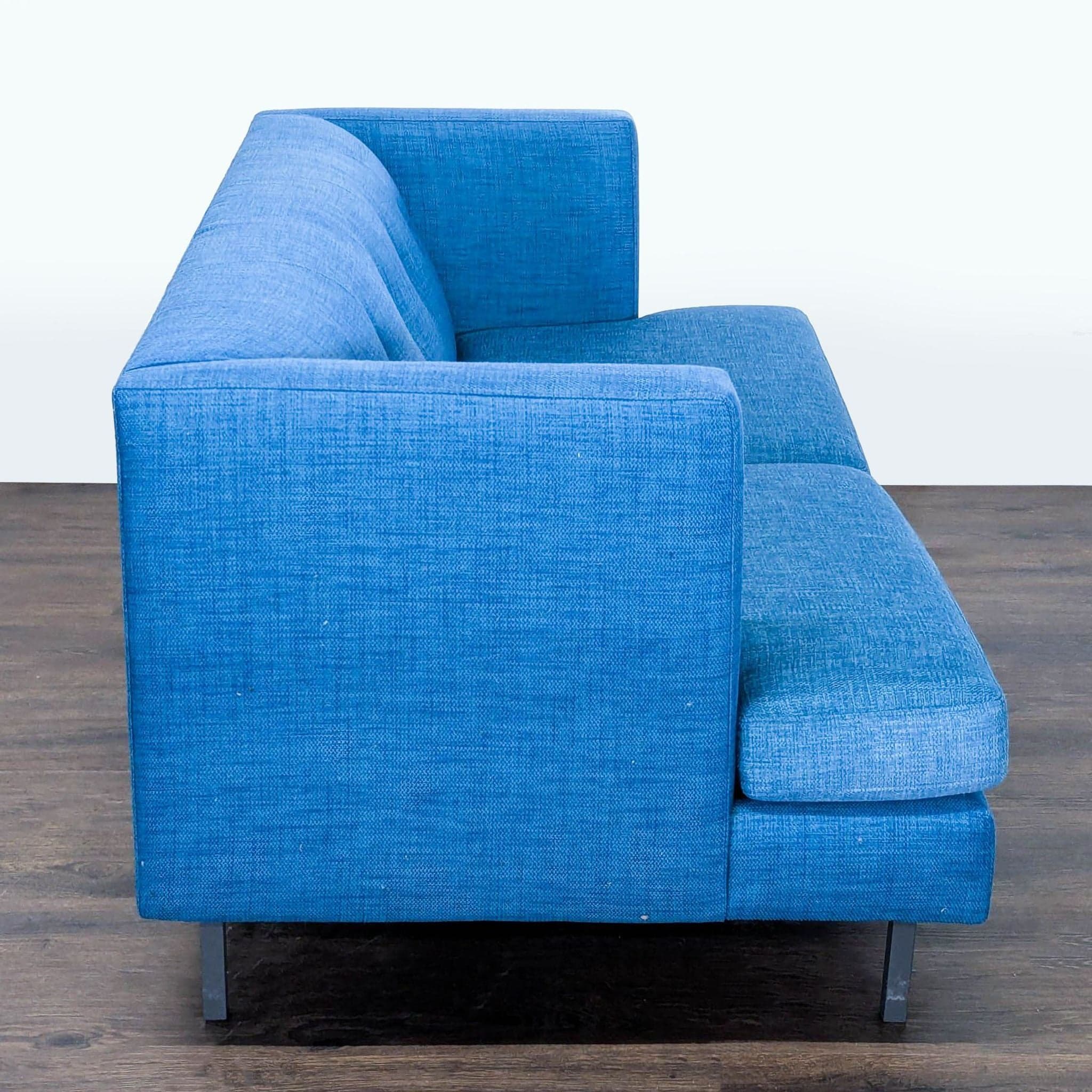 CB2 Avec Modern Blue Fabric Loveseat with Metal Legs - Thumbnail 3