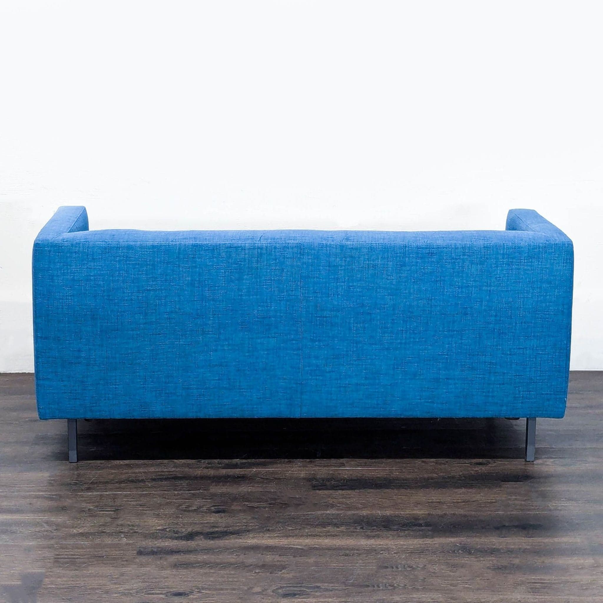 CB2 Avec Modern Blue Fabric Loveseat with Metal Legs - Thumbnail 4