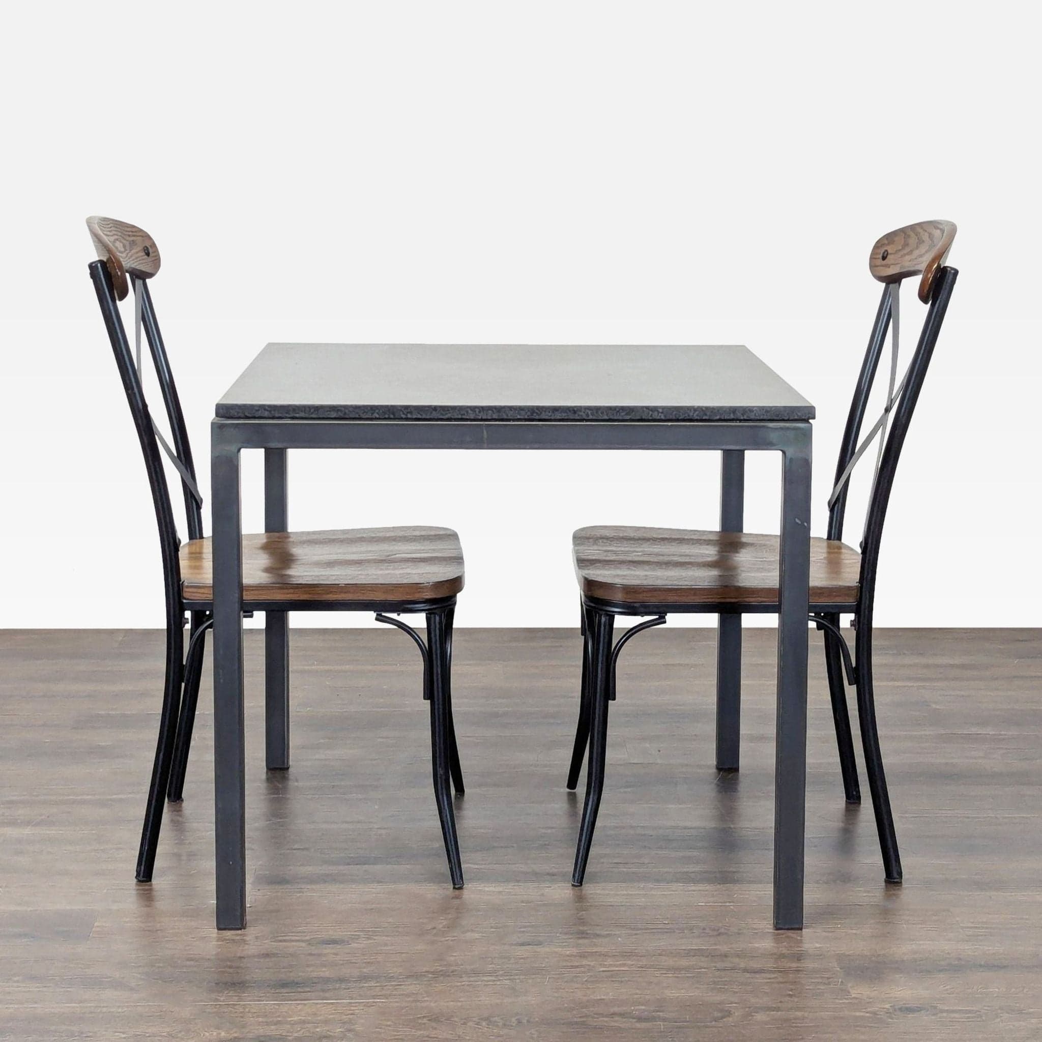 Prime Resource Modern 3-Piece Metal and Wood Dining Set – Table with 2 Chairs - Image 1