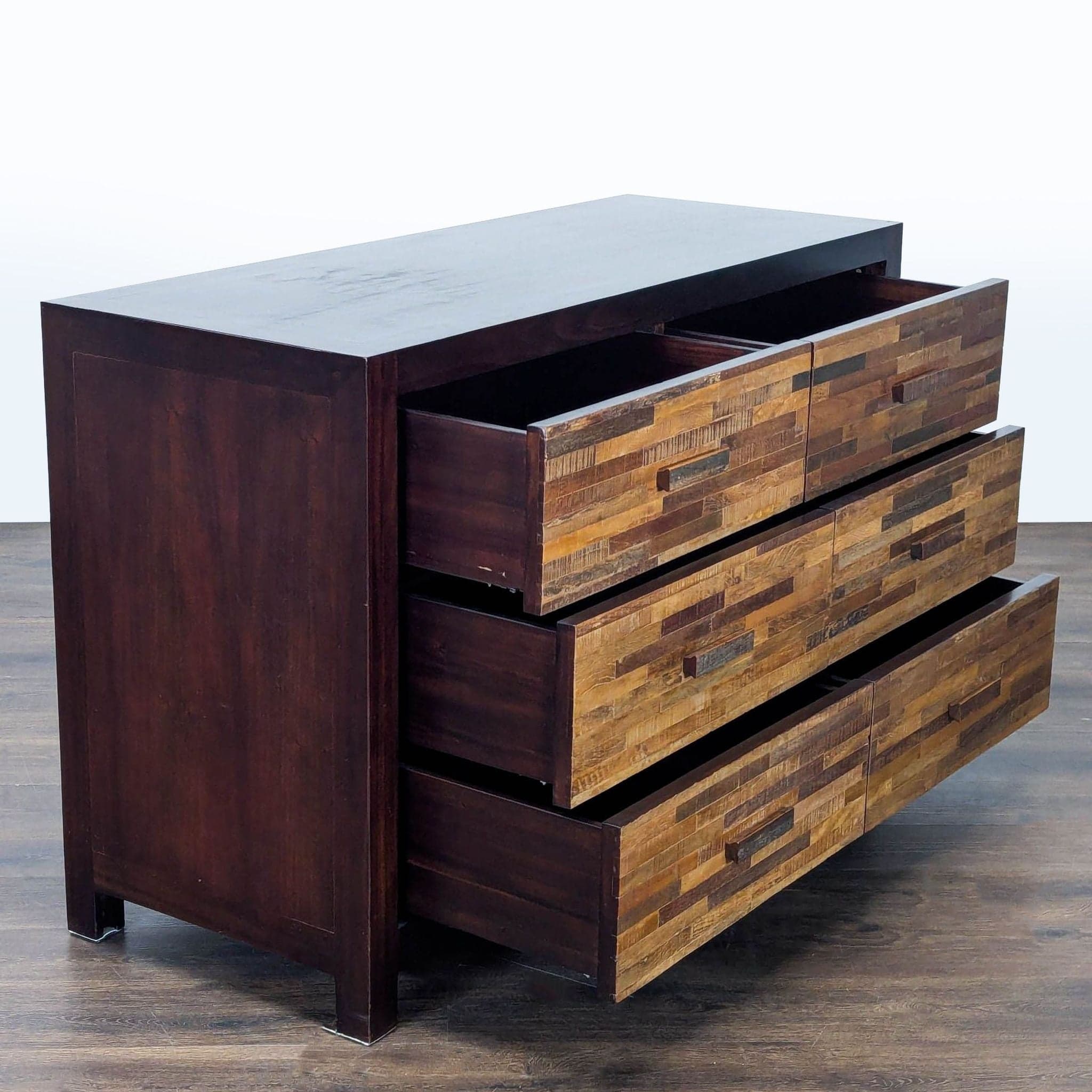 Environment Furniture Santomer Modern Rustic Wood 6-Drawer Dresser with Patchwork Front - Thumbnail 2