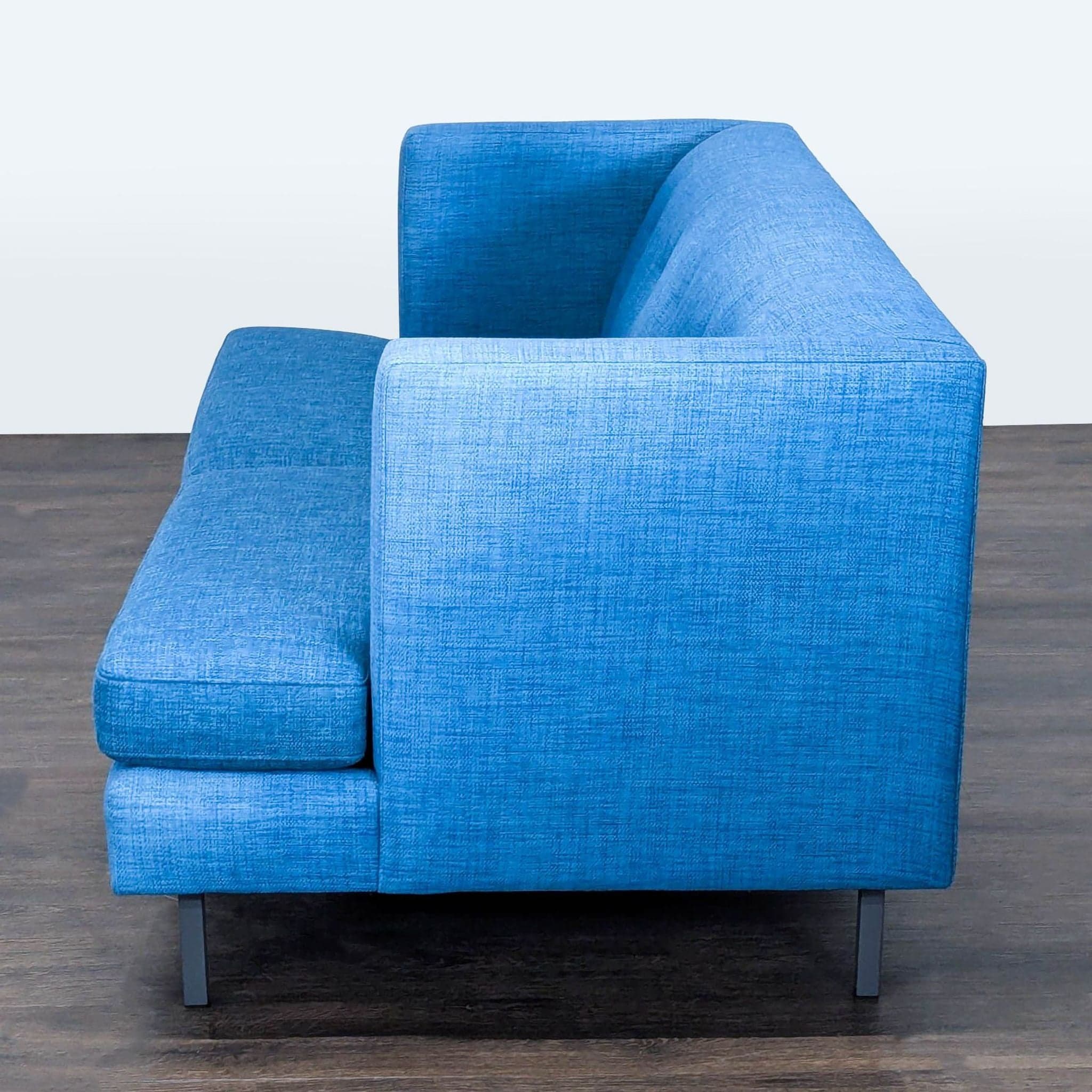 CB2 Avec Modern Blue Fabric Loveseat with Metal Legs - Thumbnail 5