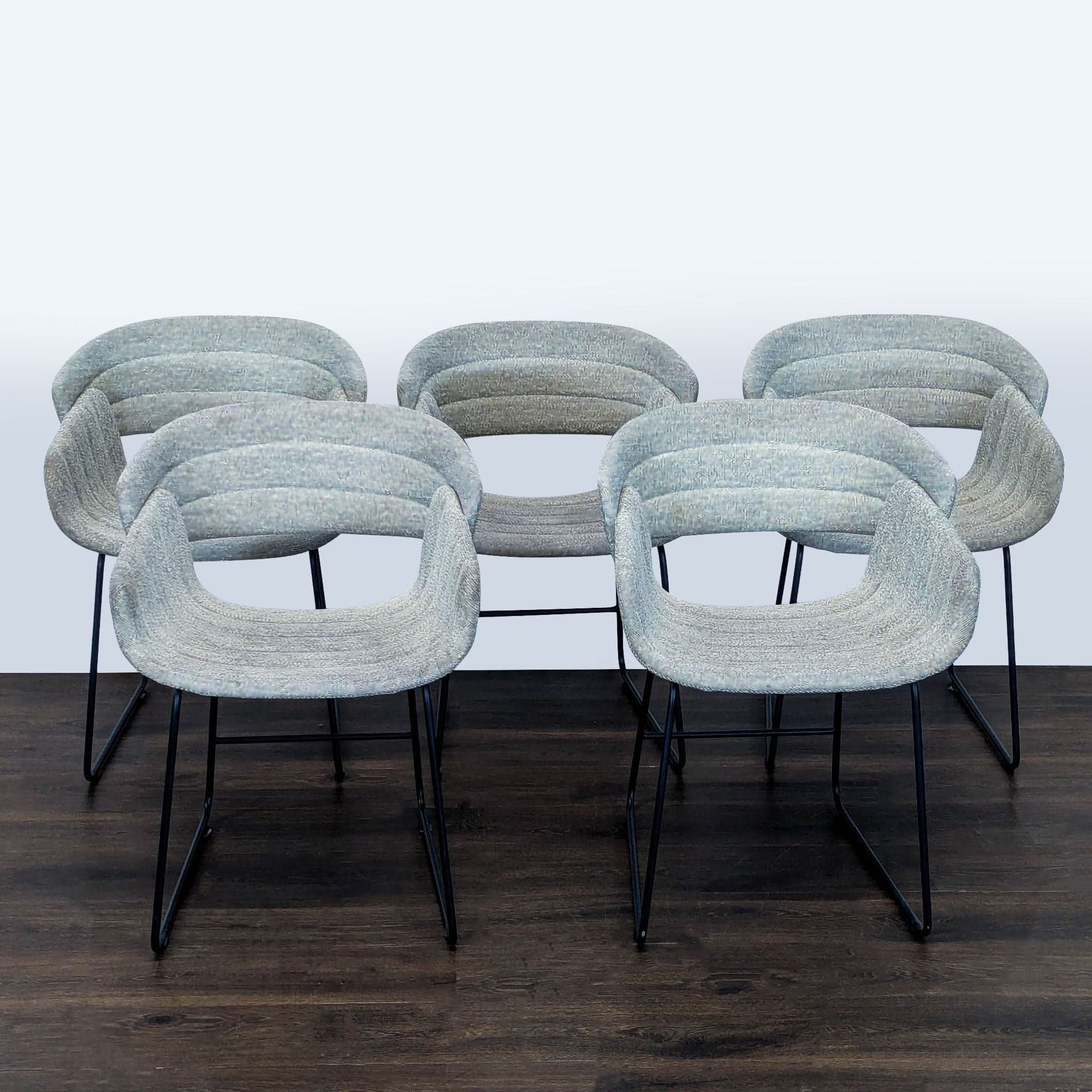 Blu Dot Modern Round Dining Set with 5 Racer Upholstered Chairs - Thumbnail 4