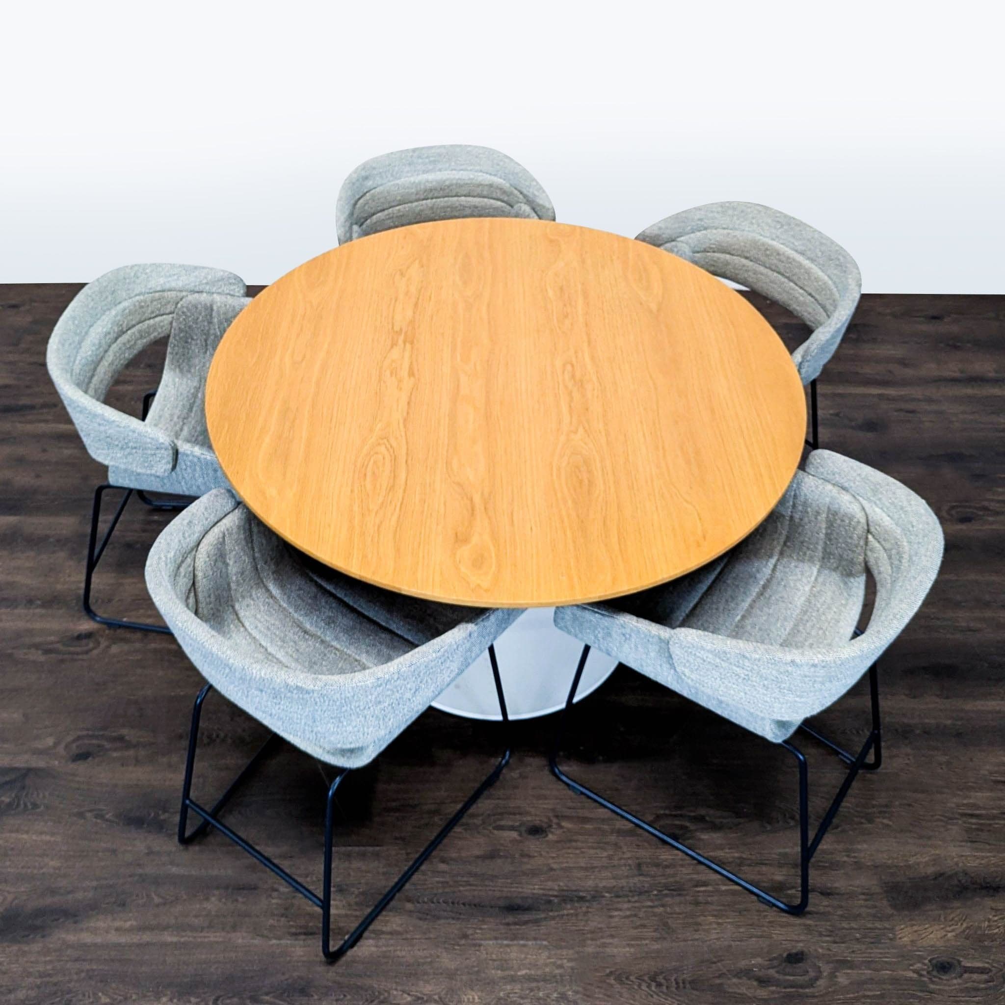 Blu Dot Modern Round Dining Set with 5 Racer Upholstered Chairs - Thumbnail 3