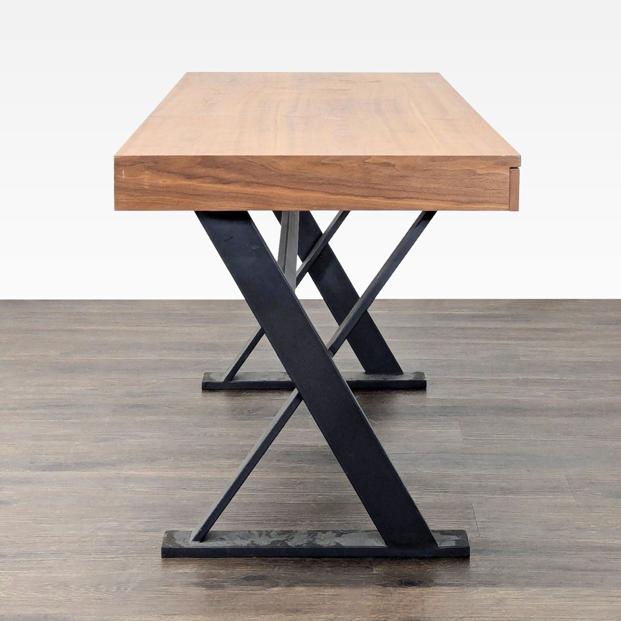Moe's Industrial Style Desk with Solid Wood Top and Metal Legs - Thumbnail 4