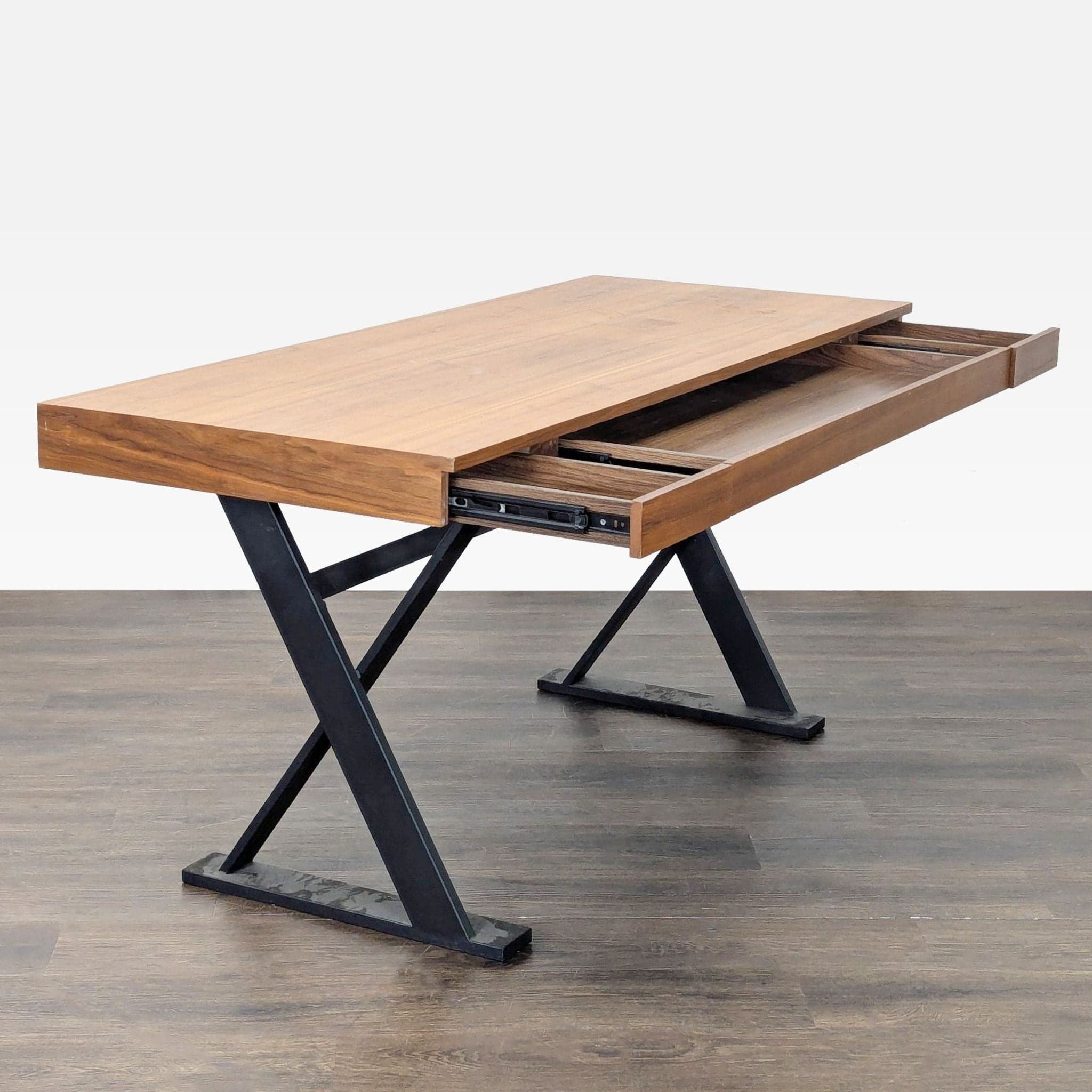 Moe's Industrial Style Desk with Solid Wood Top and Metal Legs - Thumbnail 2
