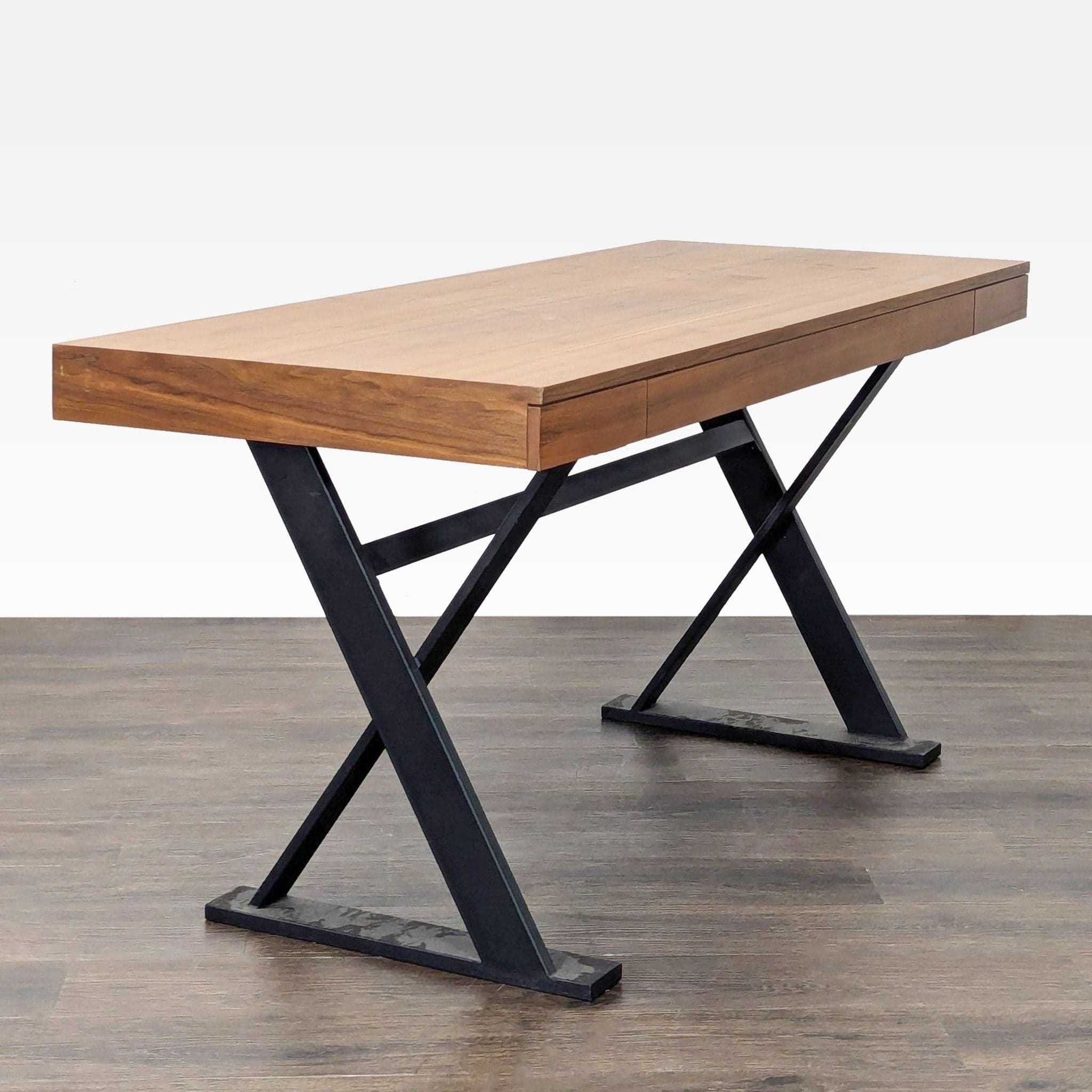 Moe's Industrial Style Desk with Solid Wood Top and Metal Legs - Thumbnail 5