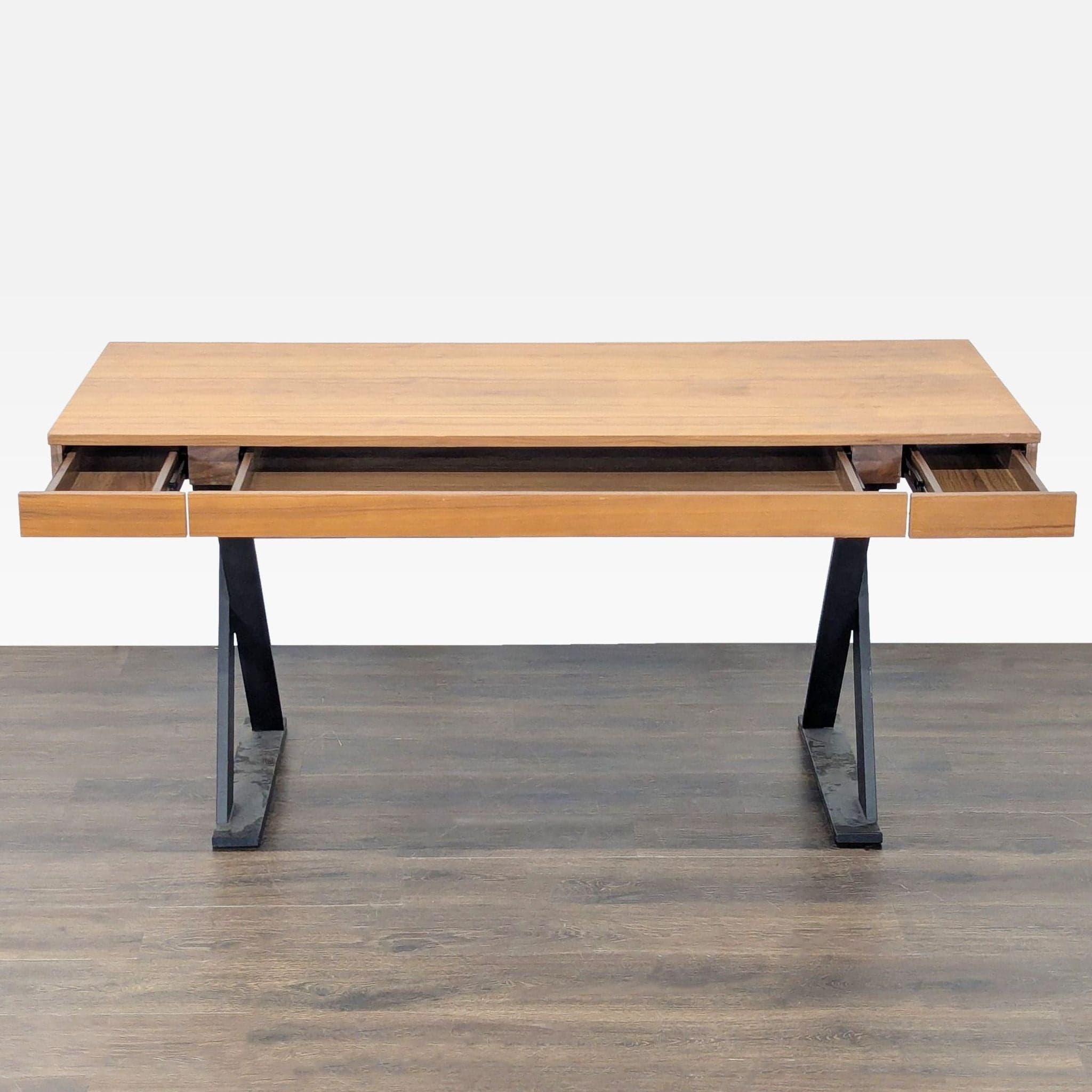 Moe's Industrial Style Desk with Solid Wood Top and Metal Legs - Thumbnail 10