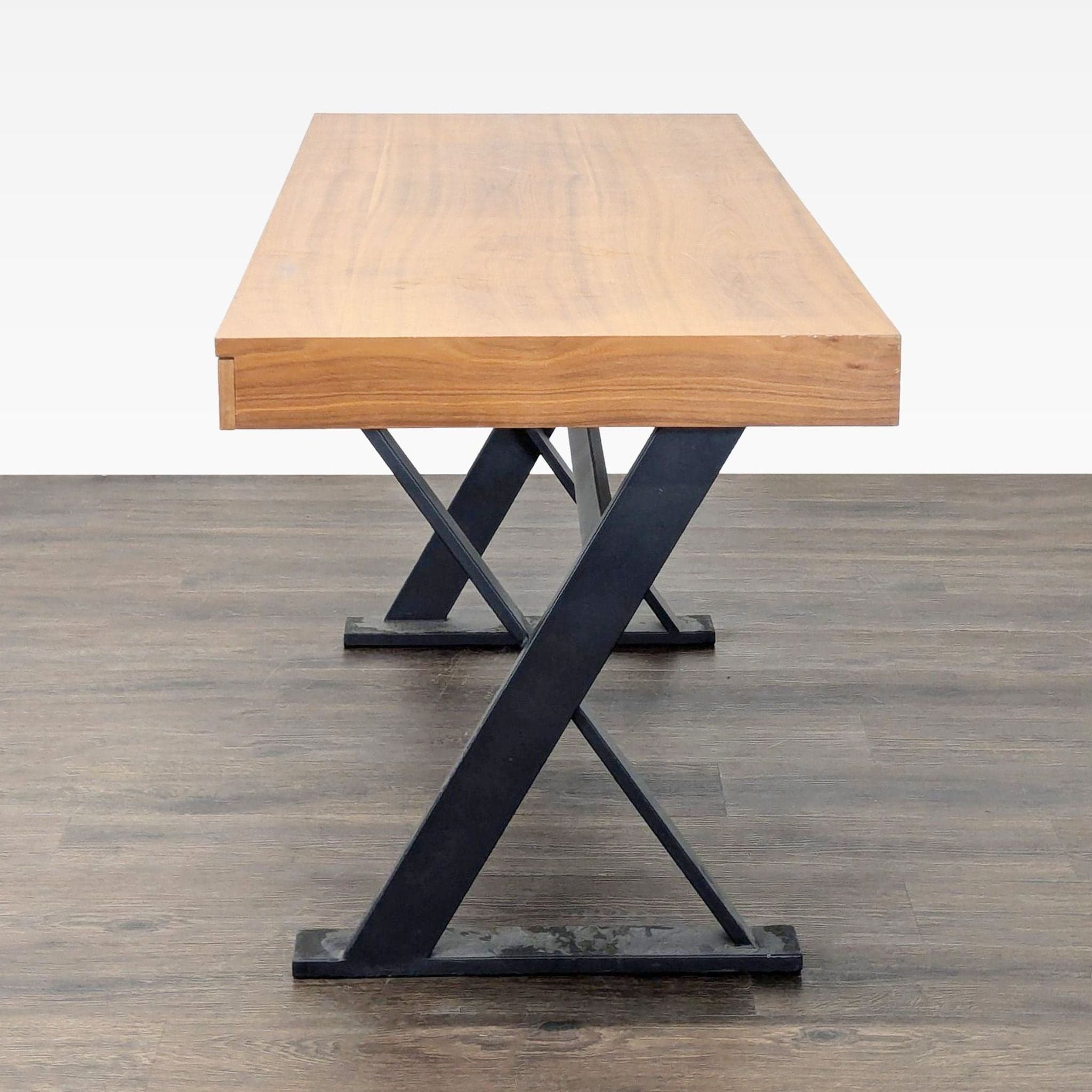 Moe's Industrial Style Desk with Solid Wood Top and Metal Legs - Thumbnail 3