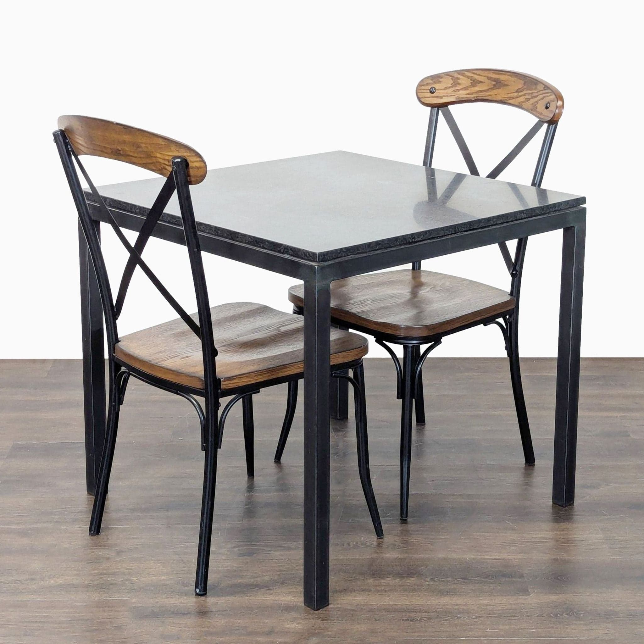 Prime Resource Modern 3-Piece Metal and Wood Dining Set – Table with 2 Chairs - Thumbnail 4
