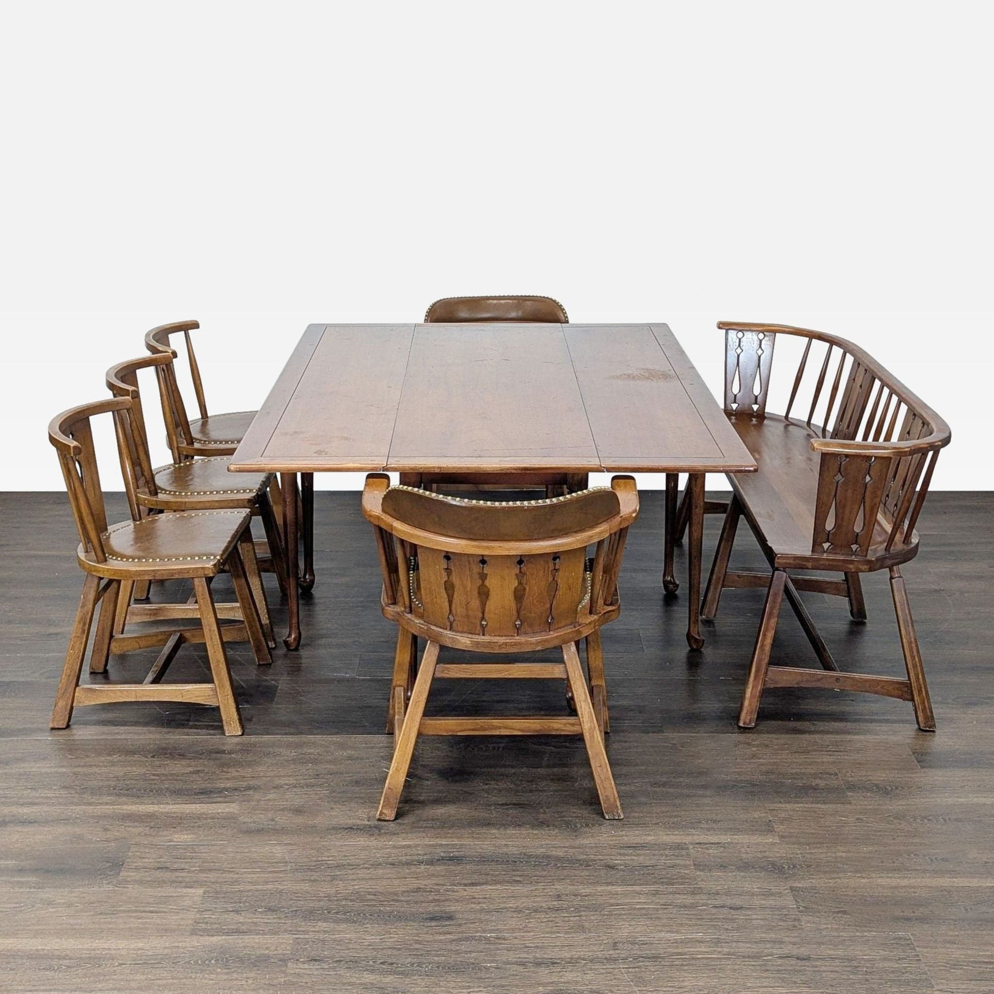 Rustic Wooden Dining Set with Table, 4 Chairs, Armchair, and Bench - Thumbnail 17