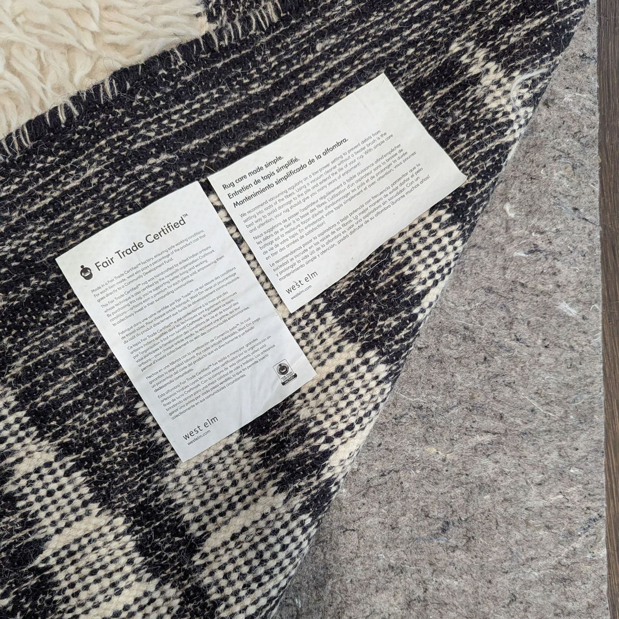 West Elm Ikat 5’x8’ Black and White Shag Rug with Geometric Pattern, Modern Style - Thumbnail 5