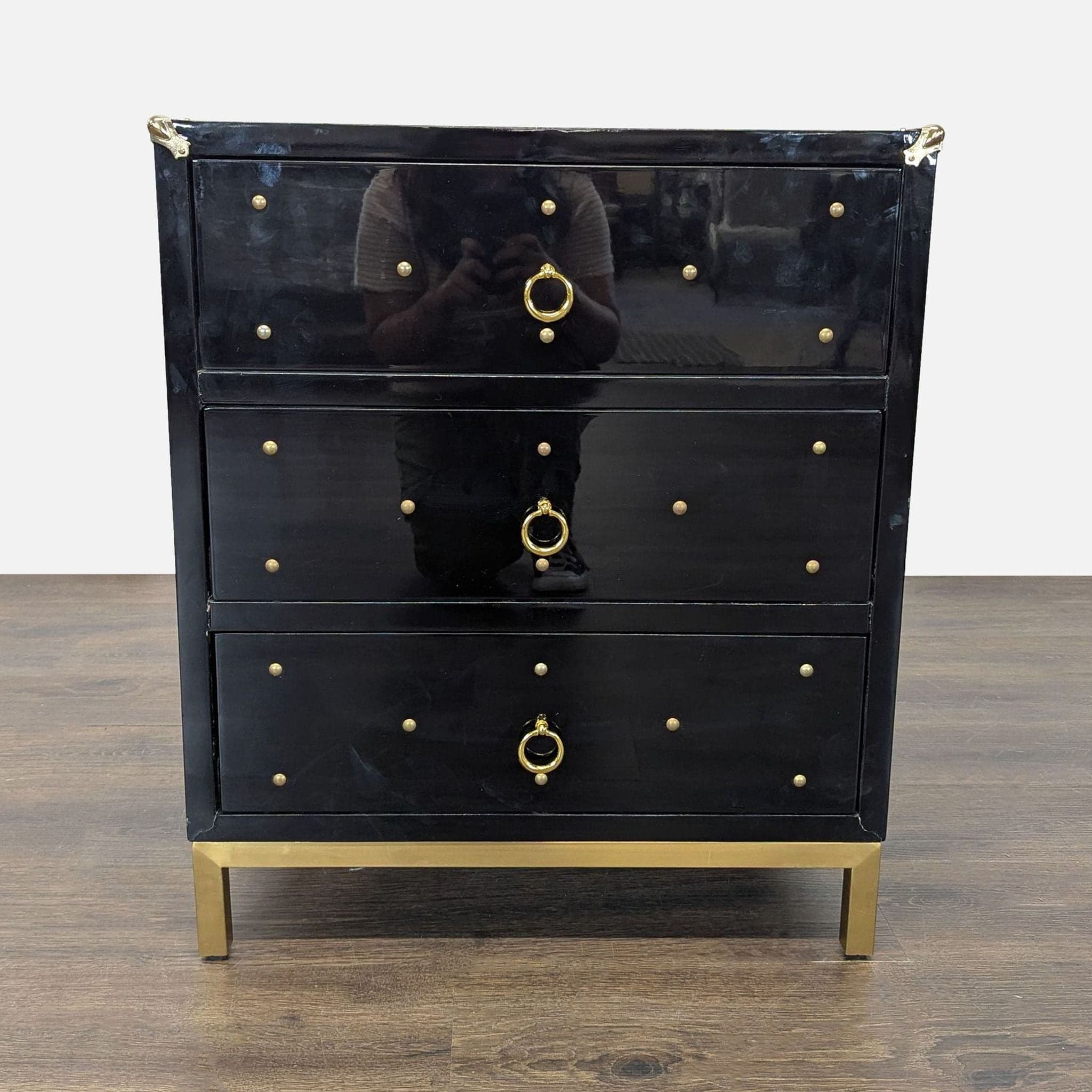 Chic Home Arezzo Black 3-Drawer Dresser/Nightstand with Gold Accents and Modern Legs - Image 1