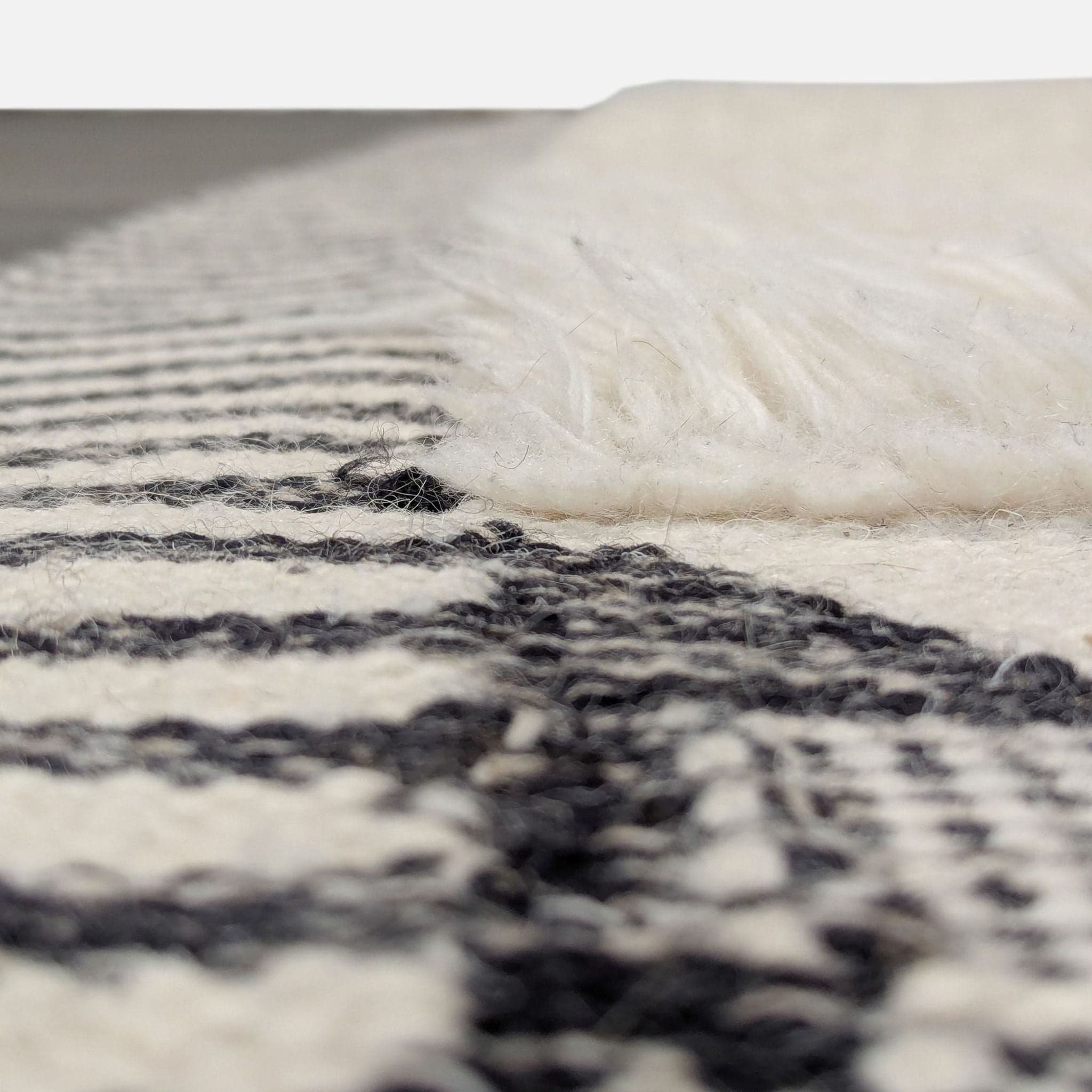 West Elm Ikat 5’x8’ Black and White Shag Rug with Geometric Pattern, Modern Style - Thumbnail 7