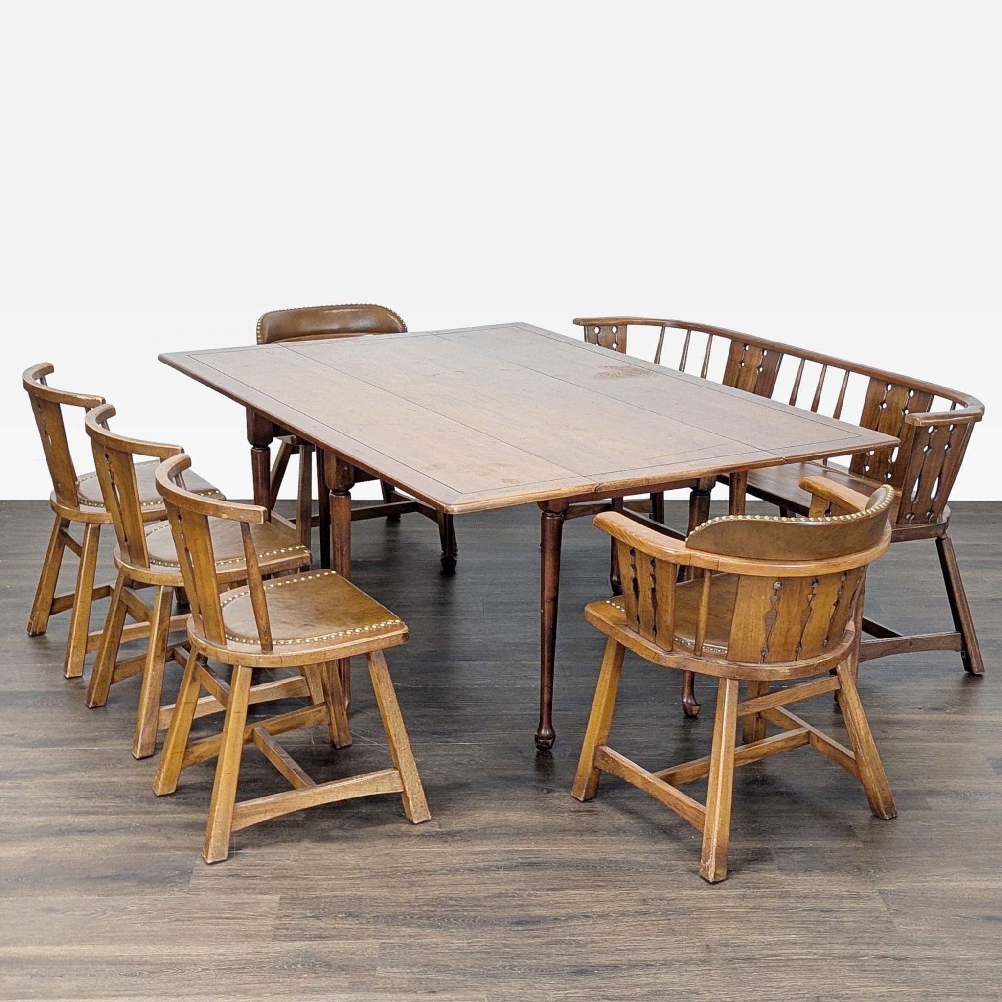 Rustic Wooden Dining Set with Table, 4 Chairs, Armchair, and Bench - Thumbnail 16