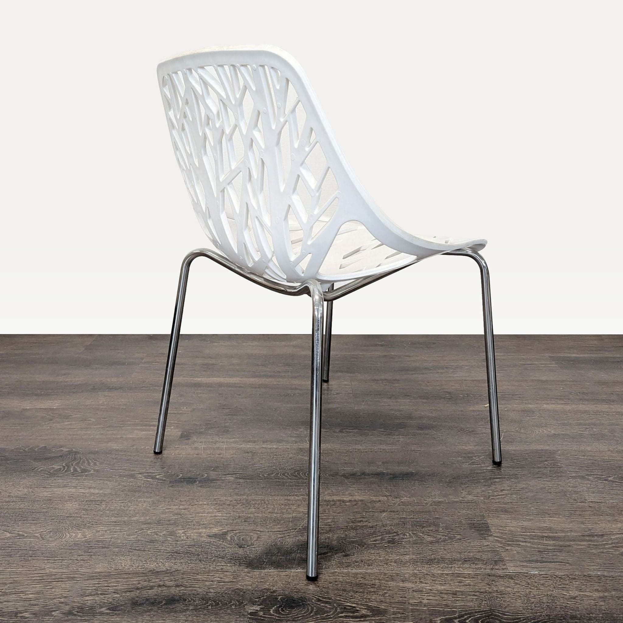 Set of 4 Modern White Tree-Pattern Dining Chairs with Metal Legs - Thumbnail 6