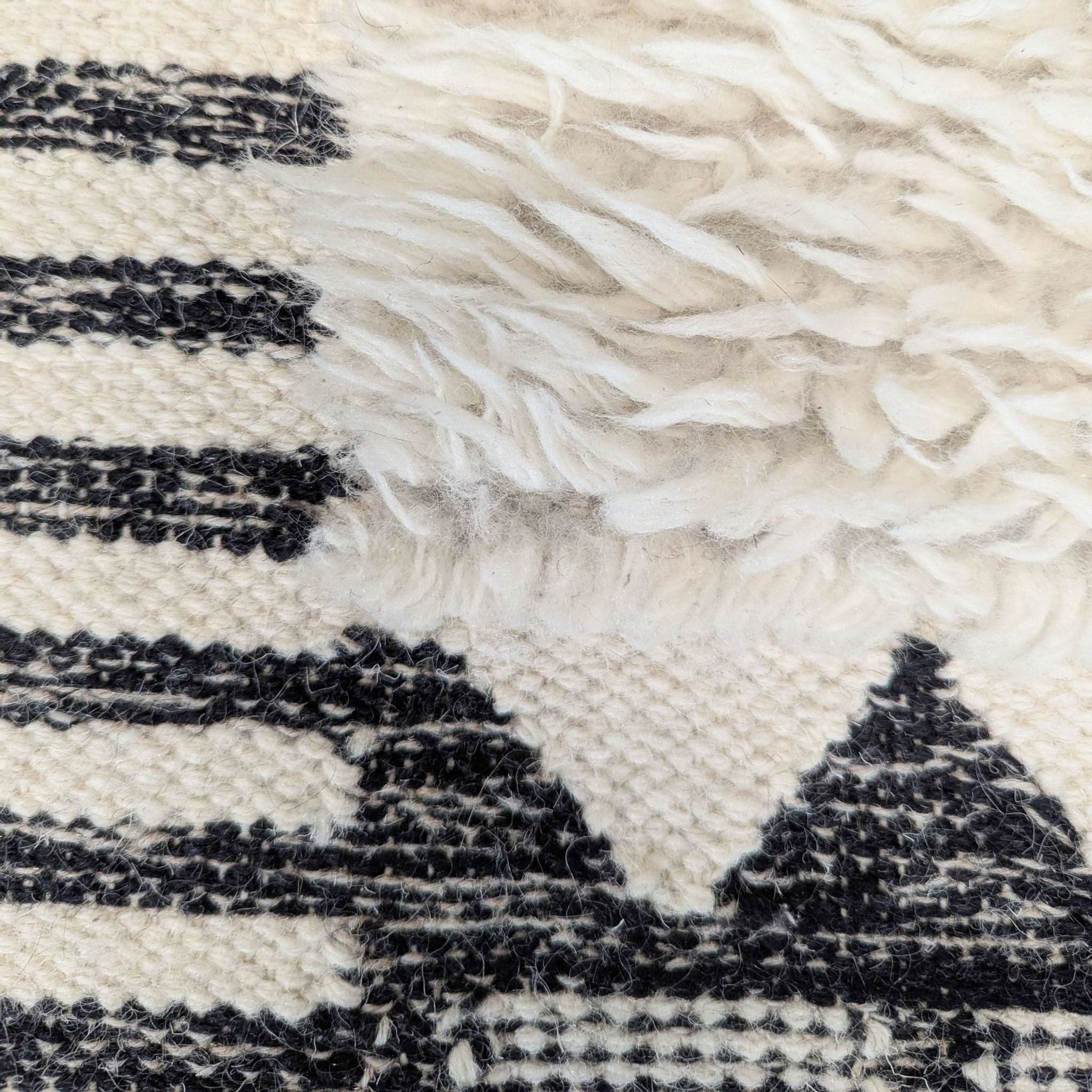 West Elm Ikat 5’x8’ Black and White Shag Rug with Geometric Pattern, Modern Style - Thumbnail 3