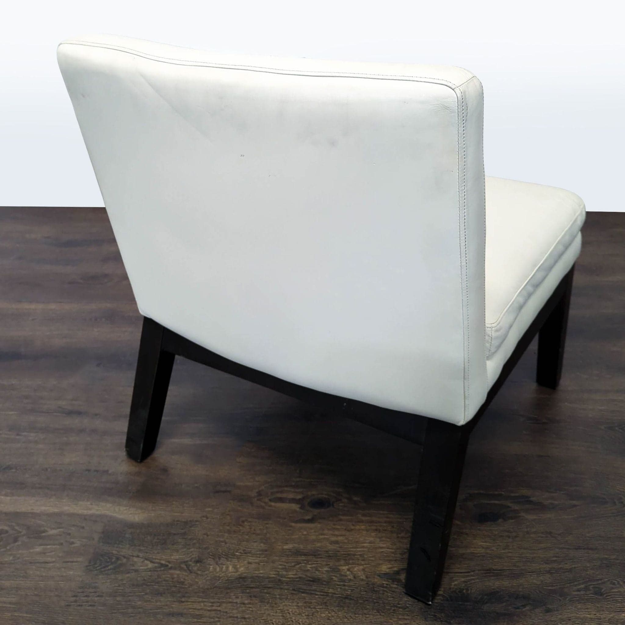 Modern White Armless Faux Leather Lounge Chair with Black Wooden Legs - Thumbnail 3