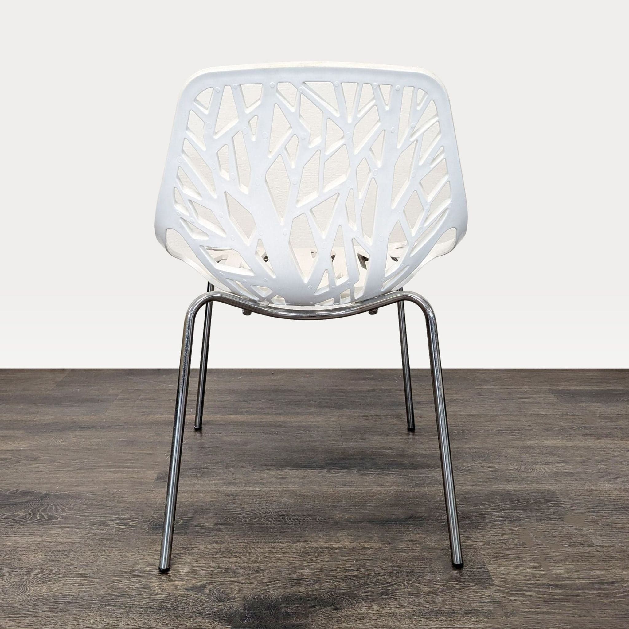 Set of 4 Modern White Tree-Pattern Dining Chairs with Metal Legs - Thumbnail 5