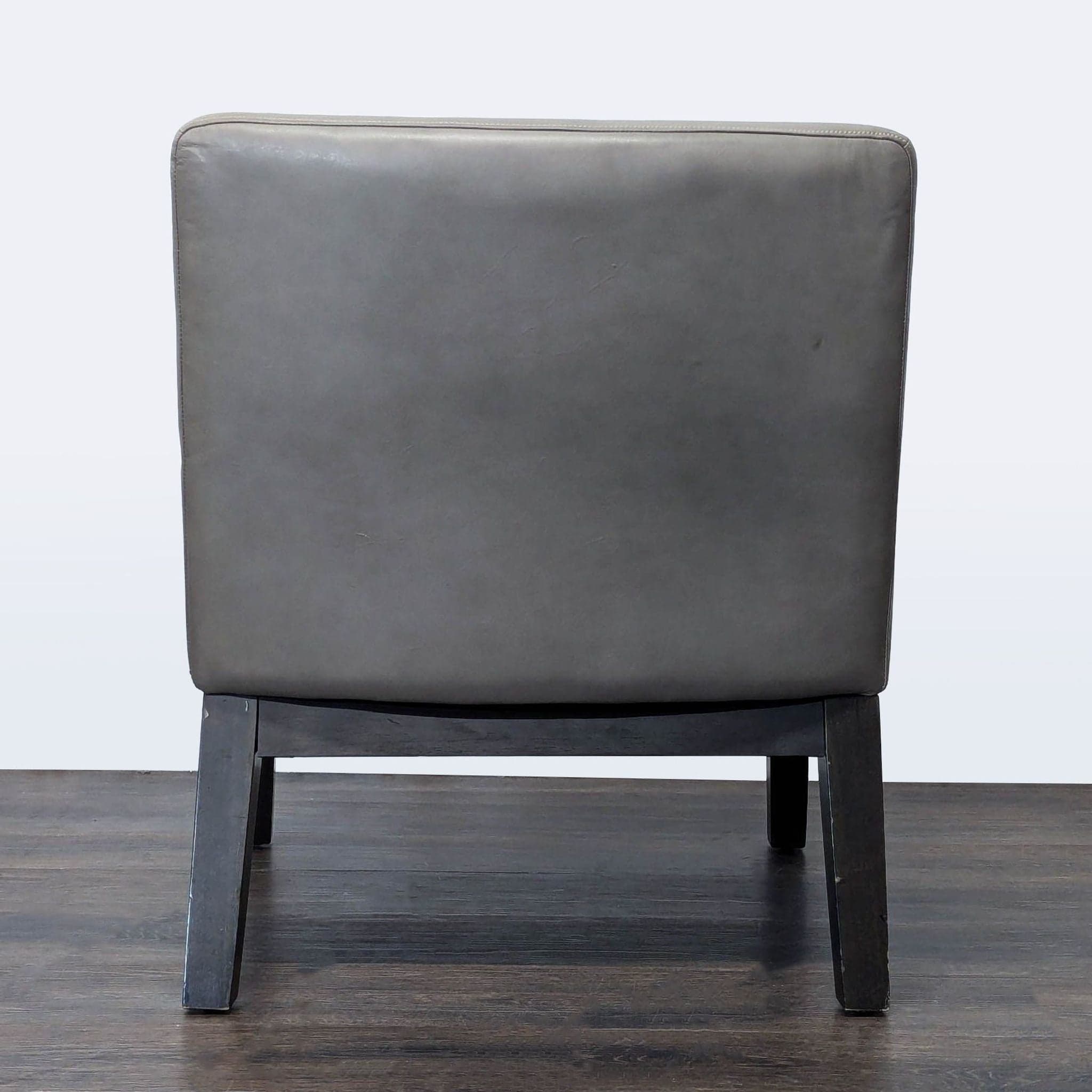 West Elm Modern Gray Leather Slipper Chair with Dark Wood Legs - Thumbnail 4