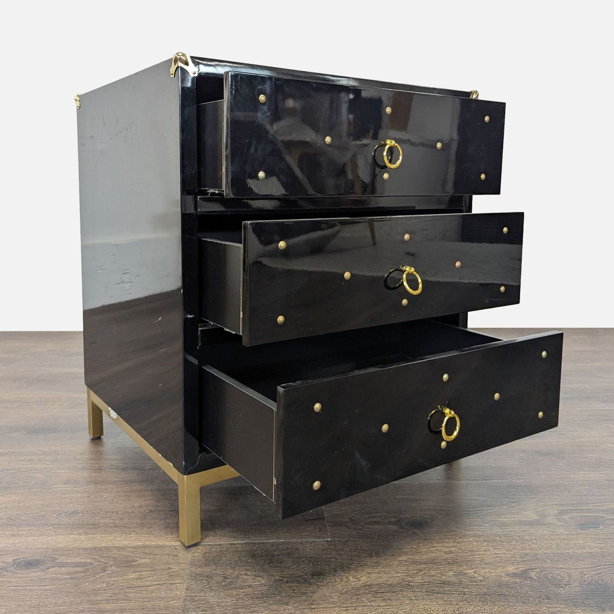 Chic Home Arezzo Black 3-Drawer Dresser/Nightstand with Gold Accents and Modern Legs - Thumbnail 2