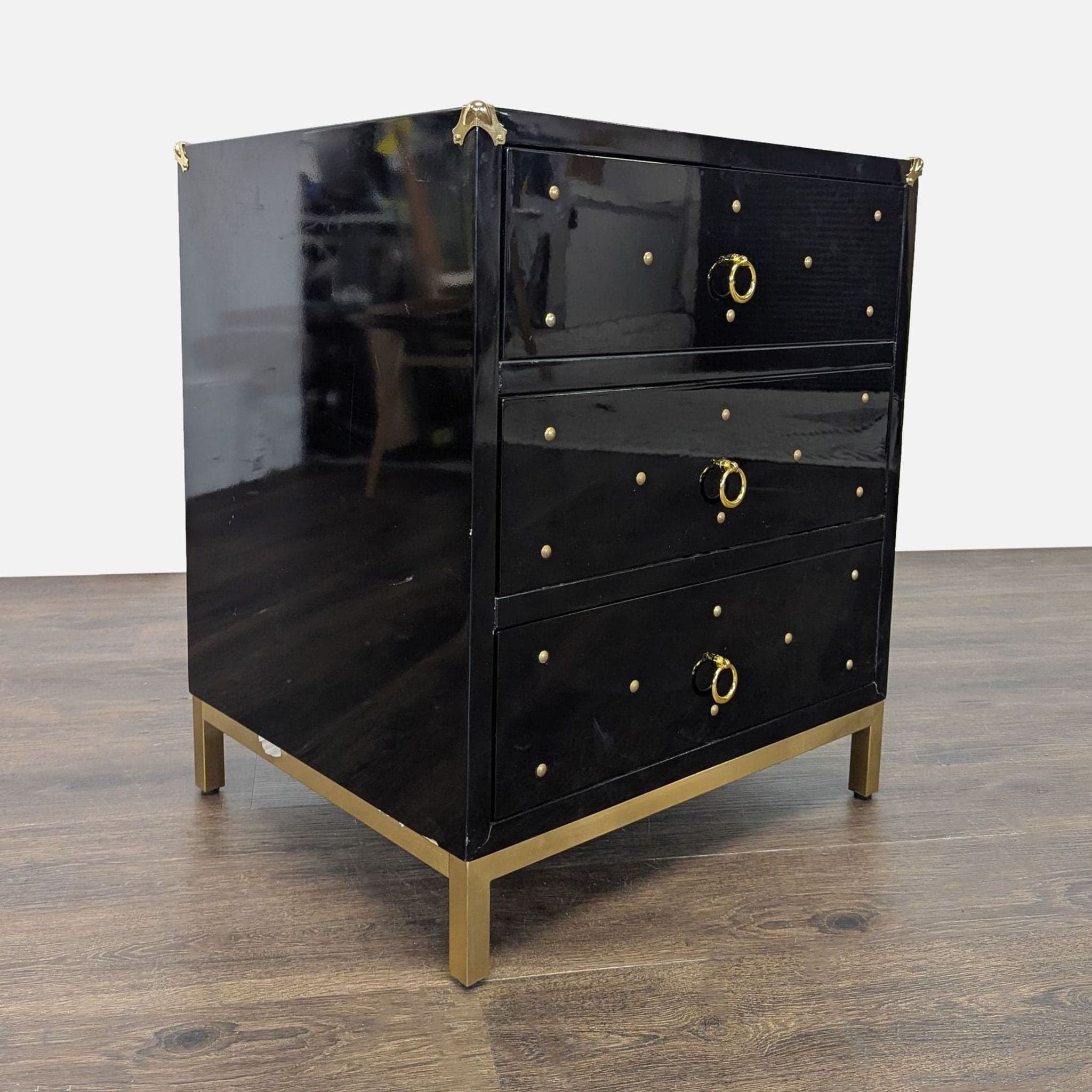 Chic Home Arezzo Black 3-Drawer Dresser/Nightstand with Gold Accents and Modern Legs - Thumbnail 3