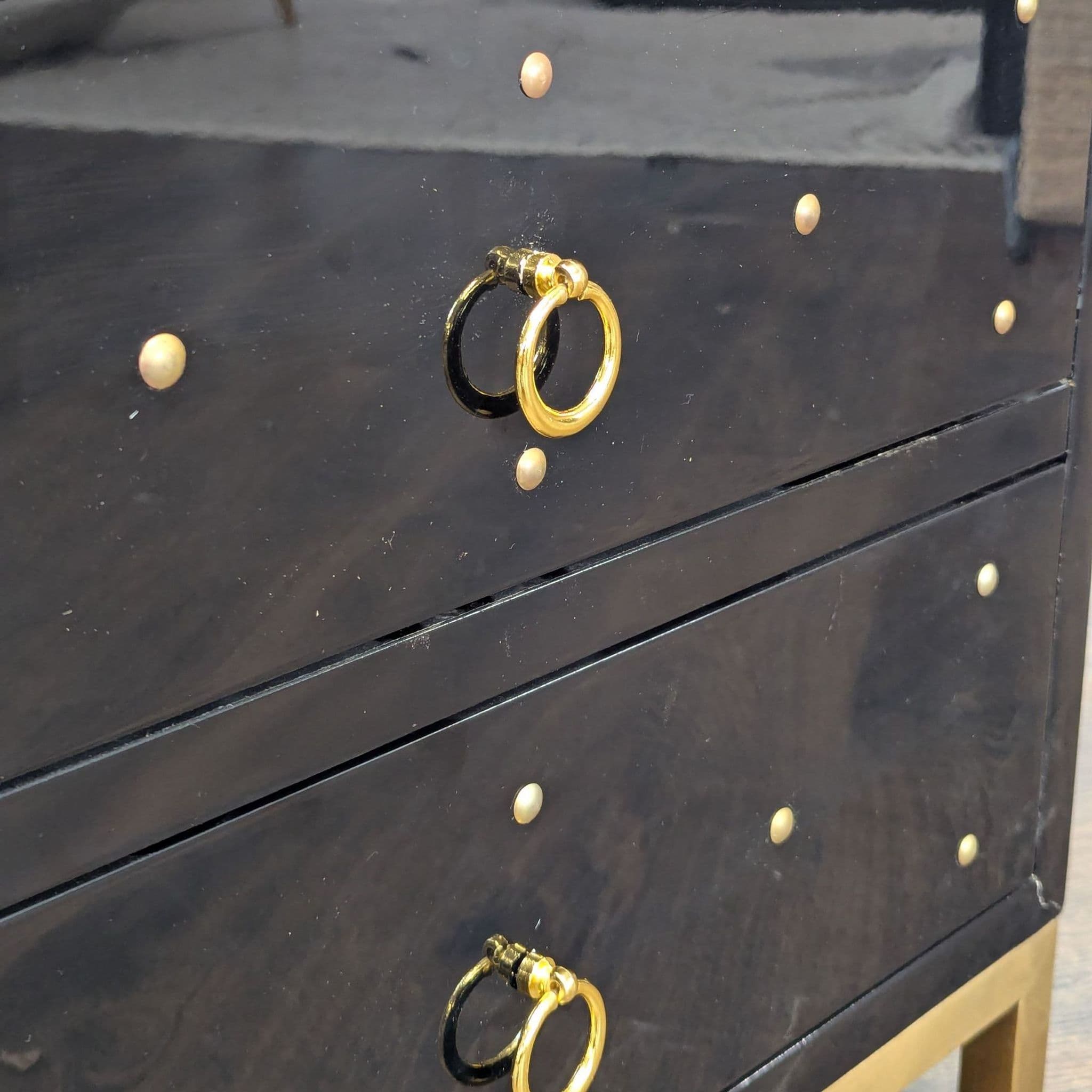 Chic Home Arezzo Black 3-Drawer Dresser/Nightstand with Gold Accents and Modern Legs - Thumbnail 8