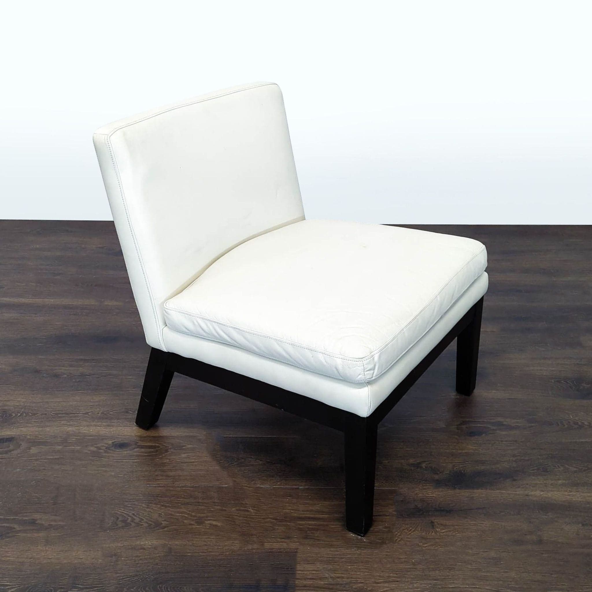 Modern White Armless Faux Leather Lounge Chair with Black Wooden Legs - Thumbnail 2