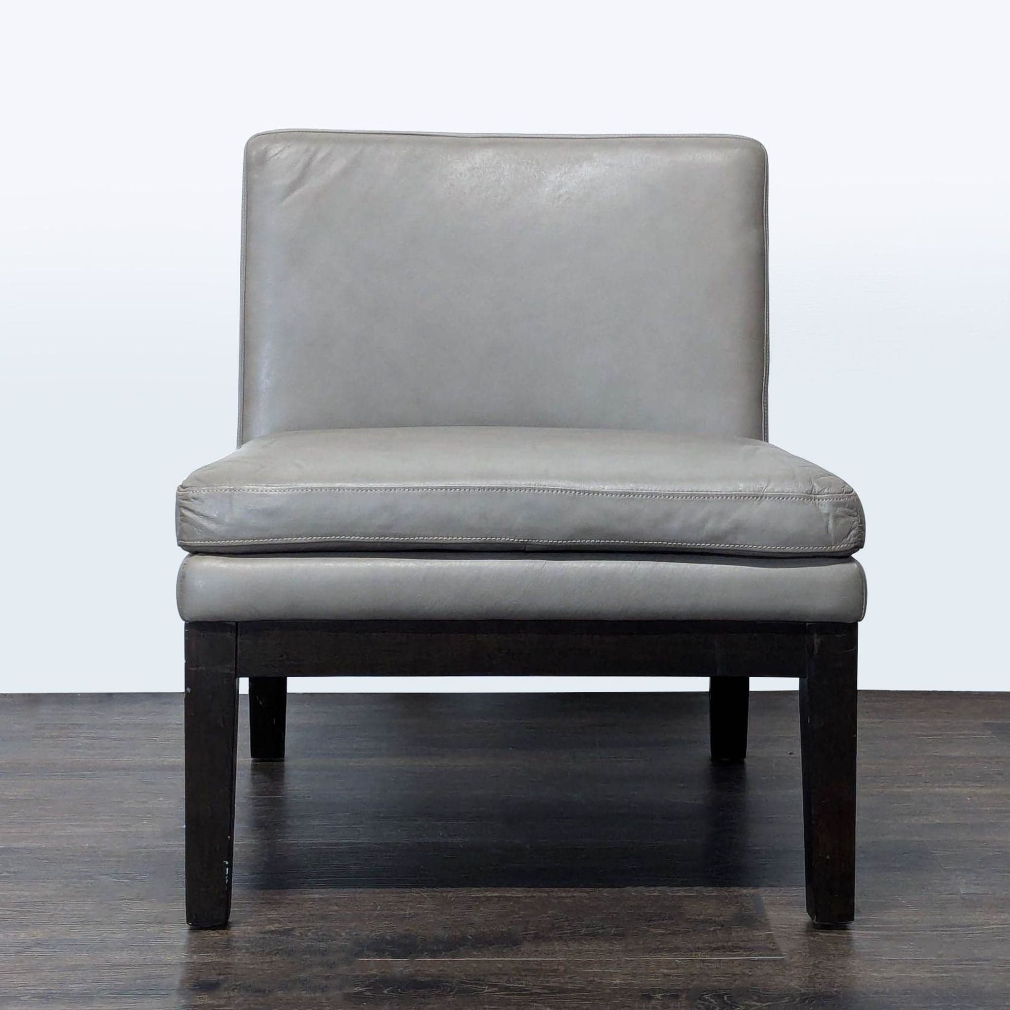 West Elm Modern Gray Leather Slipper Chair with Dark Wood Legs - Image 1