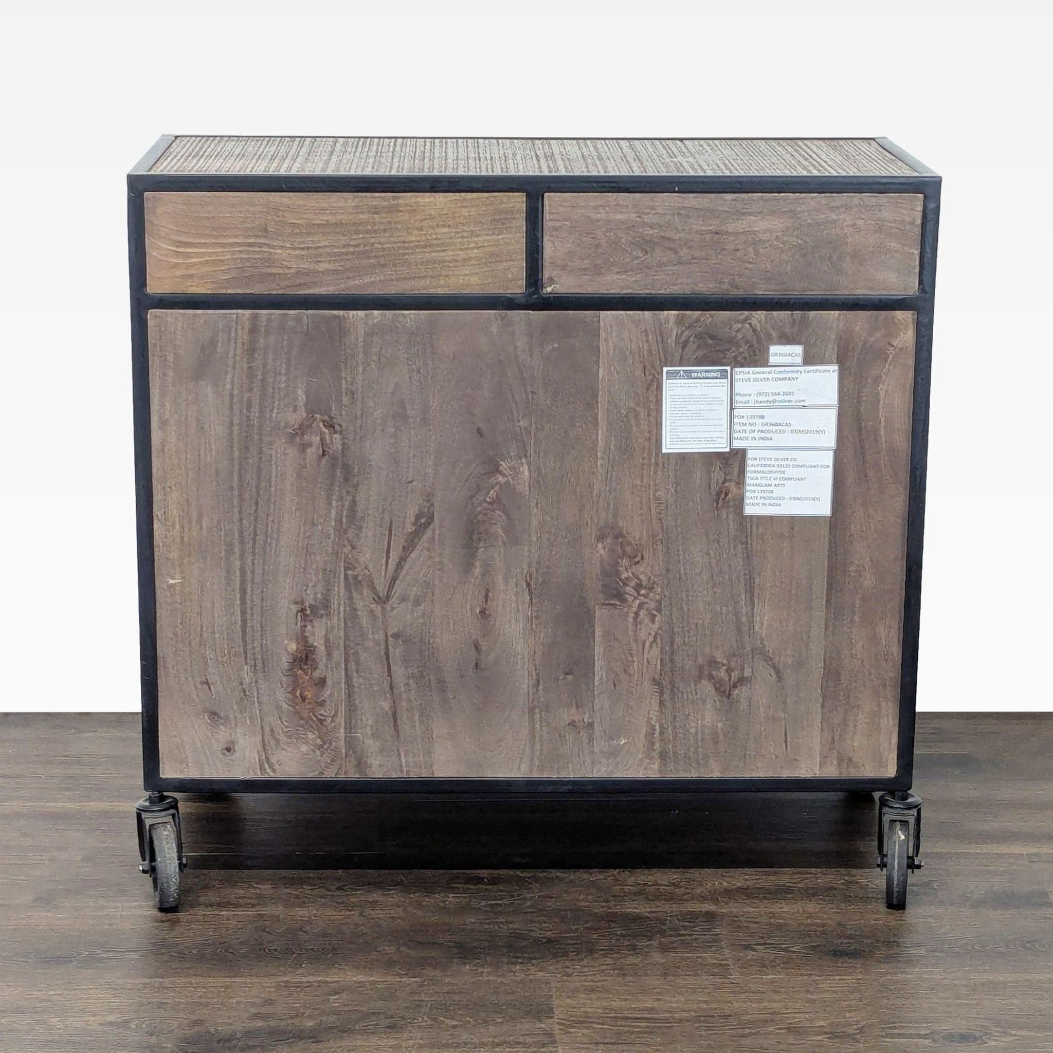 Steve Silver Two Drawer Storage Cabinet on Casters - Thumbnail 4