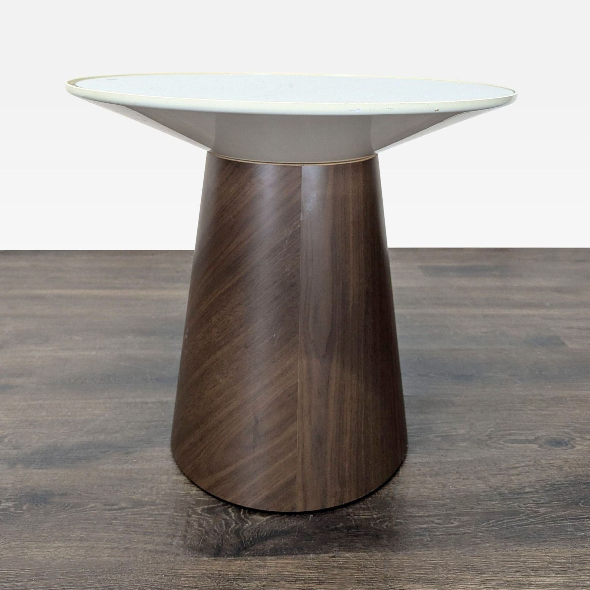 West Elm Glass Top Wood Pedestal End Table - Image 1