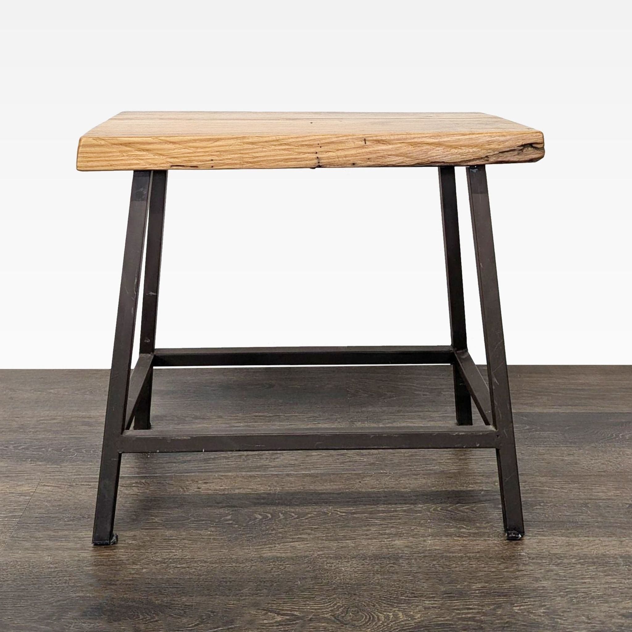 Wood Top Side Table on Metal Base - Image 1