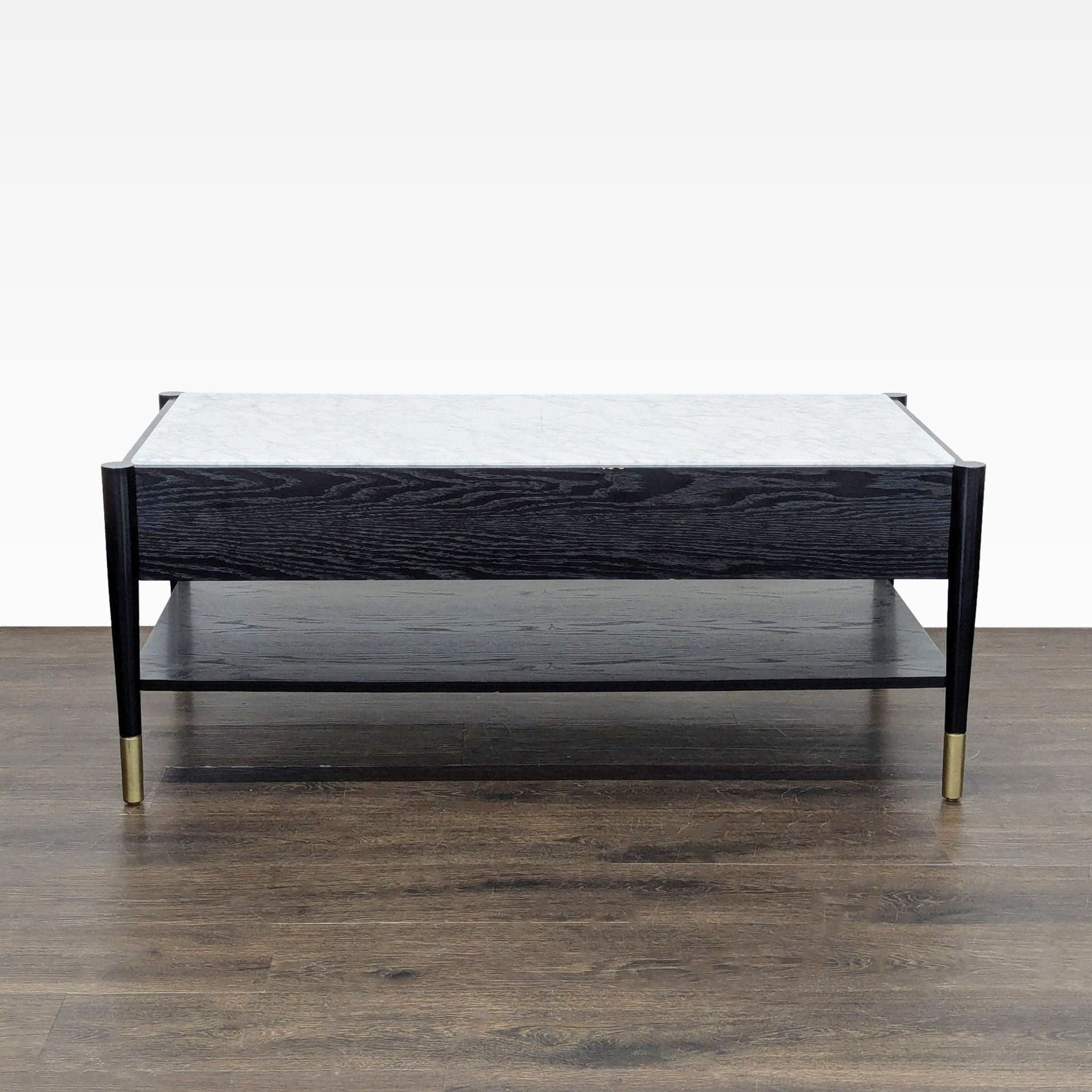 Two Drawer Wood Coffee Table with Marble Top - Thumbnail 9