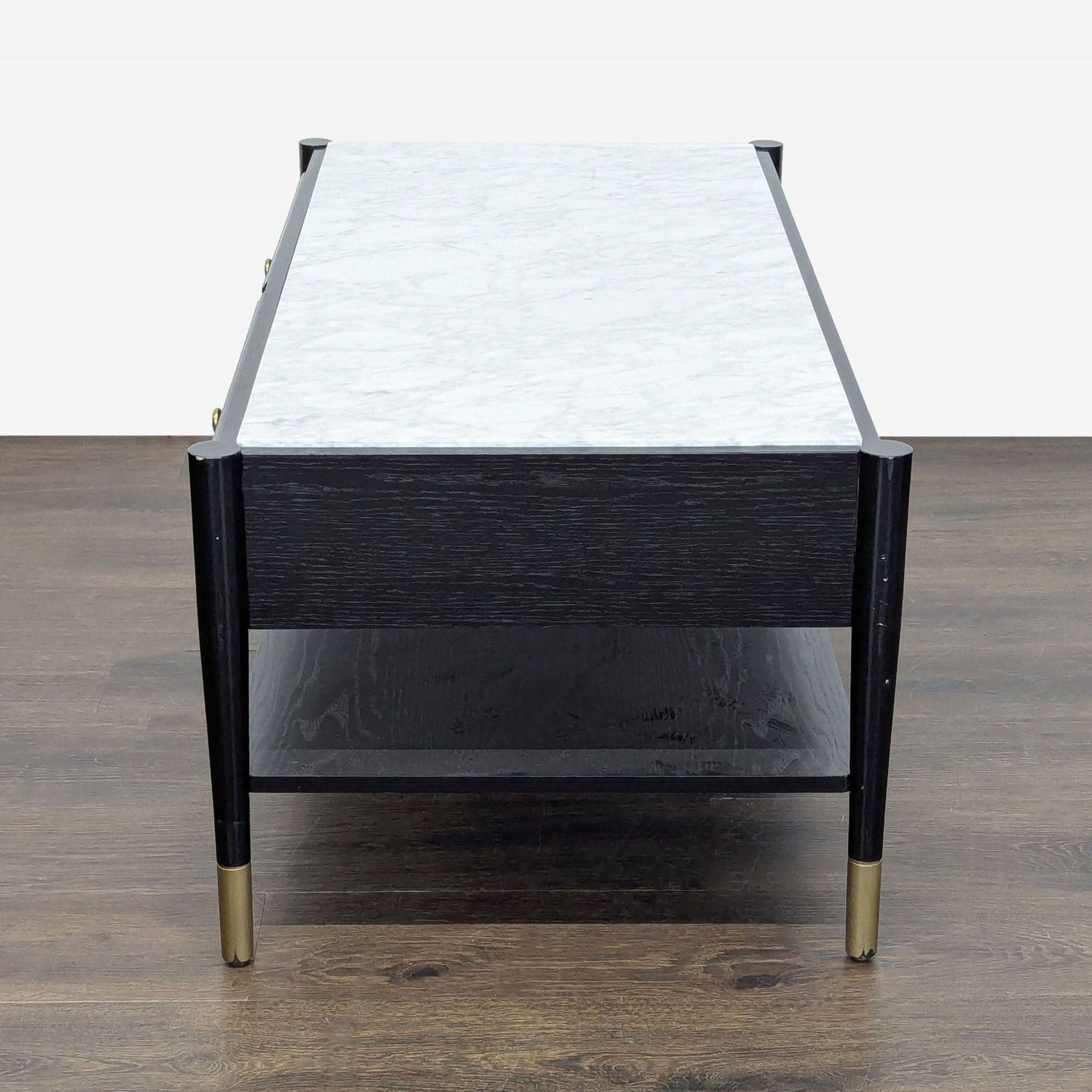 Two Drawer Wood Coffee Table with Marble Top - Thumbnail 8
